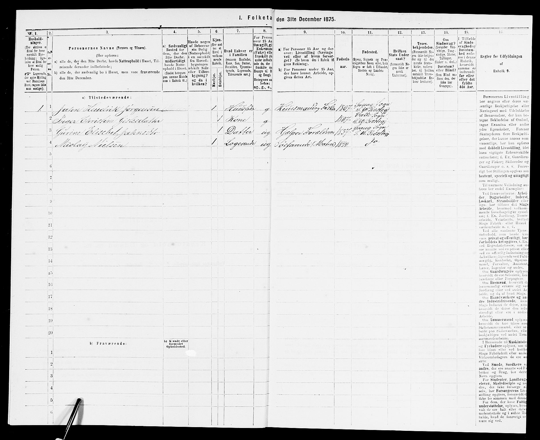 SAK, 1875 census for 1029P Sør-Audnedal, 1875, p. 1890