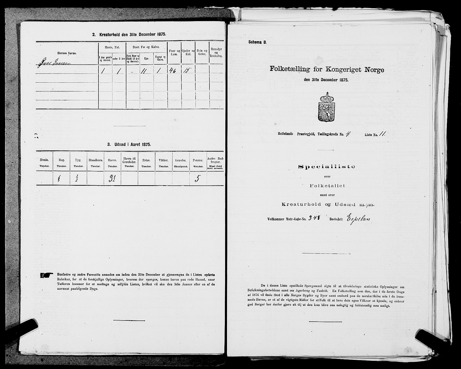 SAST, 1875 census for 1115P Helleland, 1875, p. 902