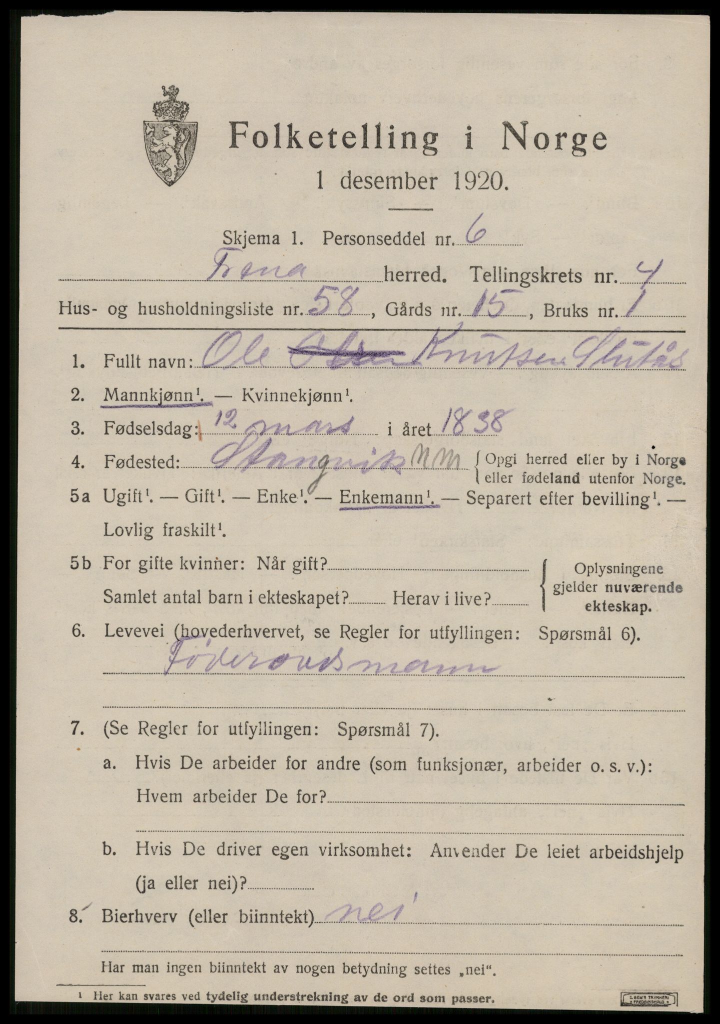 SAT, 1920 census for Fræna, 1920, p. 3541