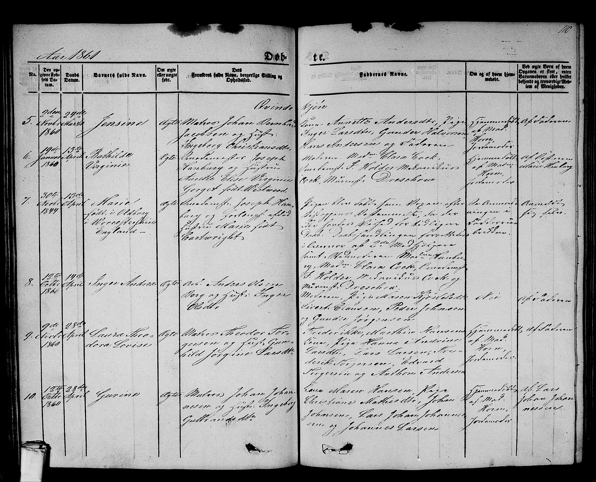 Larvik kirkebøker, SAKO/A-352/G/Gb/L0002: Parish register (copy) no. II 2, 1843-1866, p. 110