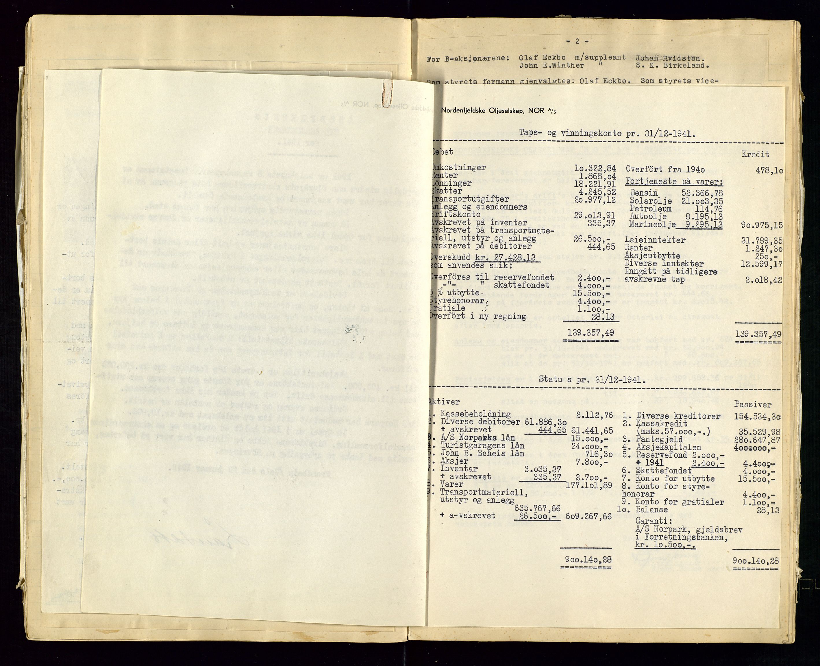 PA 1519 - Nordenfjeldske Oljeselskap, NOR A/S, AV/SAST-A-101924/A/L0001: Styreprotokoll, 1937-1962, p. 39