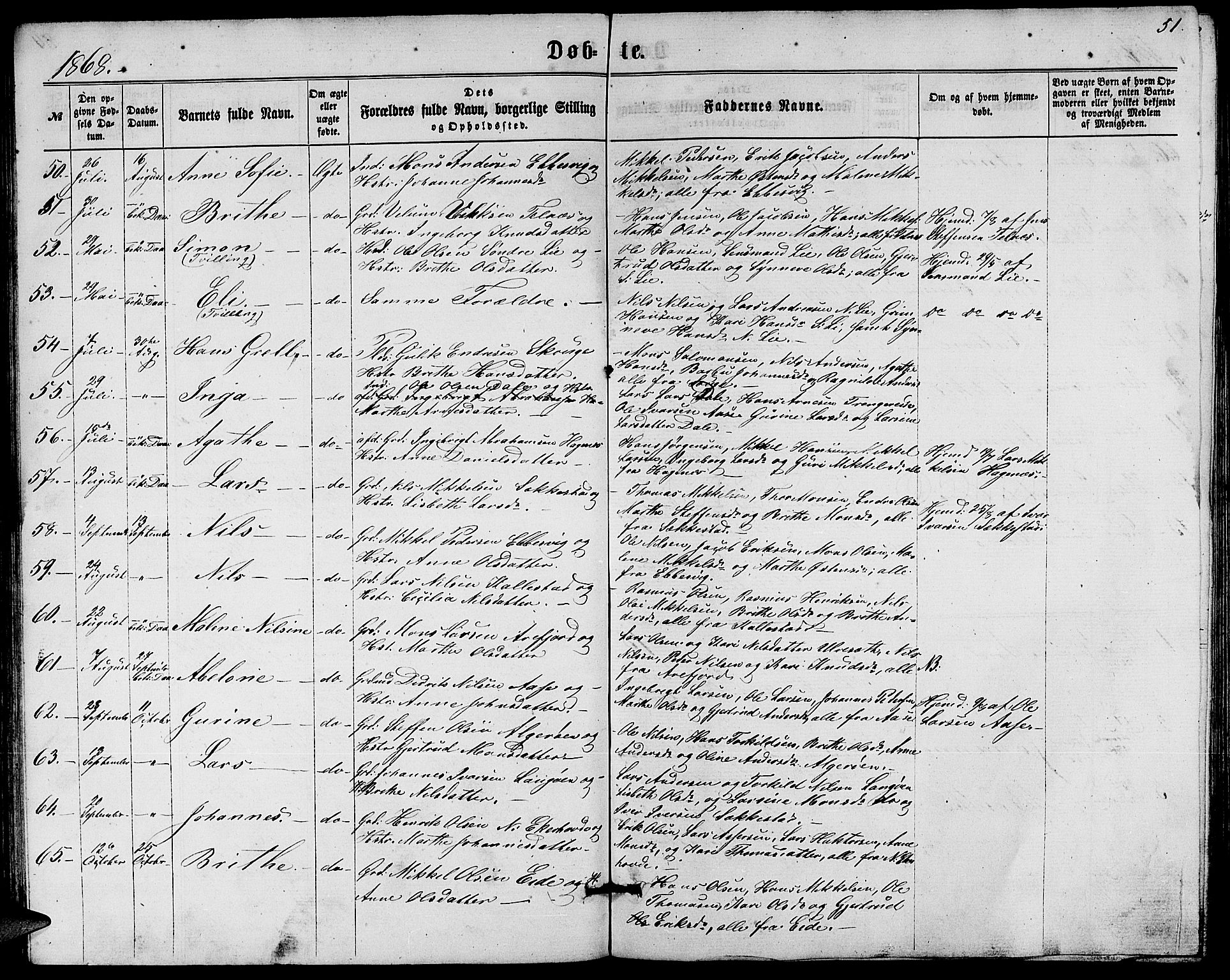 Fjell sokneprestembete, AV/SAB-A-75301/H/Hab: Parish register (copy) no. A 1, 1861-1870, p. 51