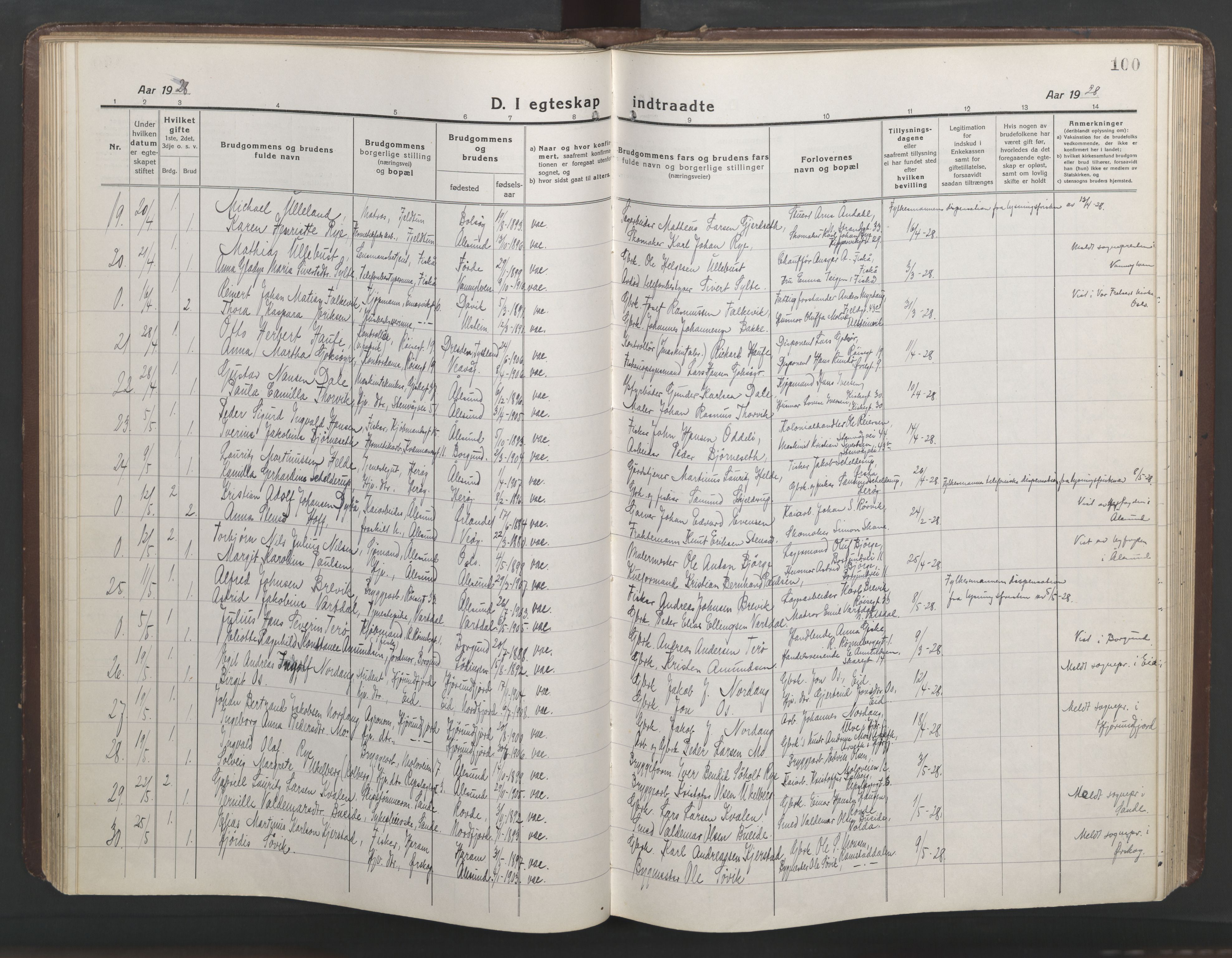 Ministerialprotokoller, klokkerbøker og fødselsregistre - Møre og Romsdal, AV/SAT-A-1454/529/L0473: Parish register (copy) no. 529C10, 1918-1941, p. 100