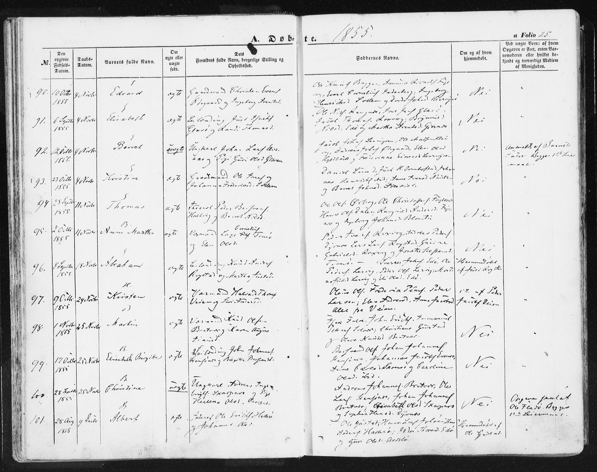 Ministerialprotokoller, klokkerbøker og fødselsregistre - Møre og Romsdal, SAT/A-1454/581/L0937: Parish register (official) no. 581A05, 1853-1872, p. 25