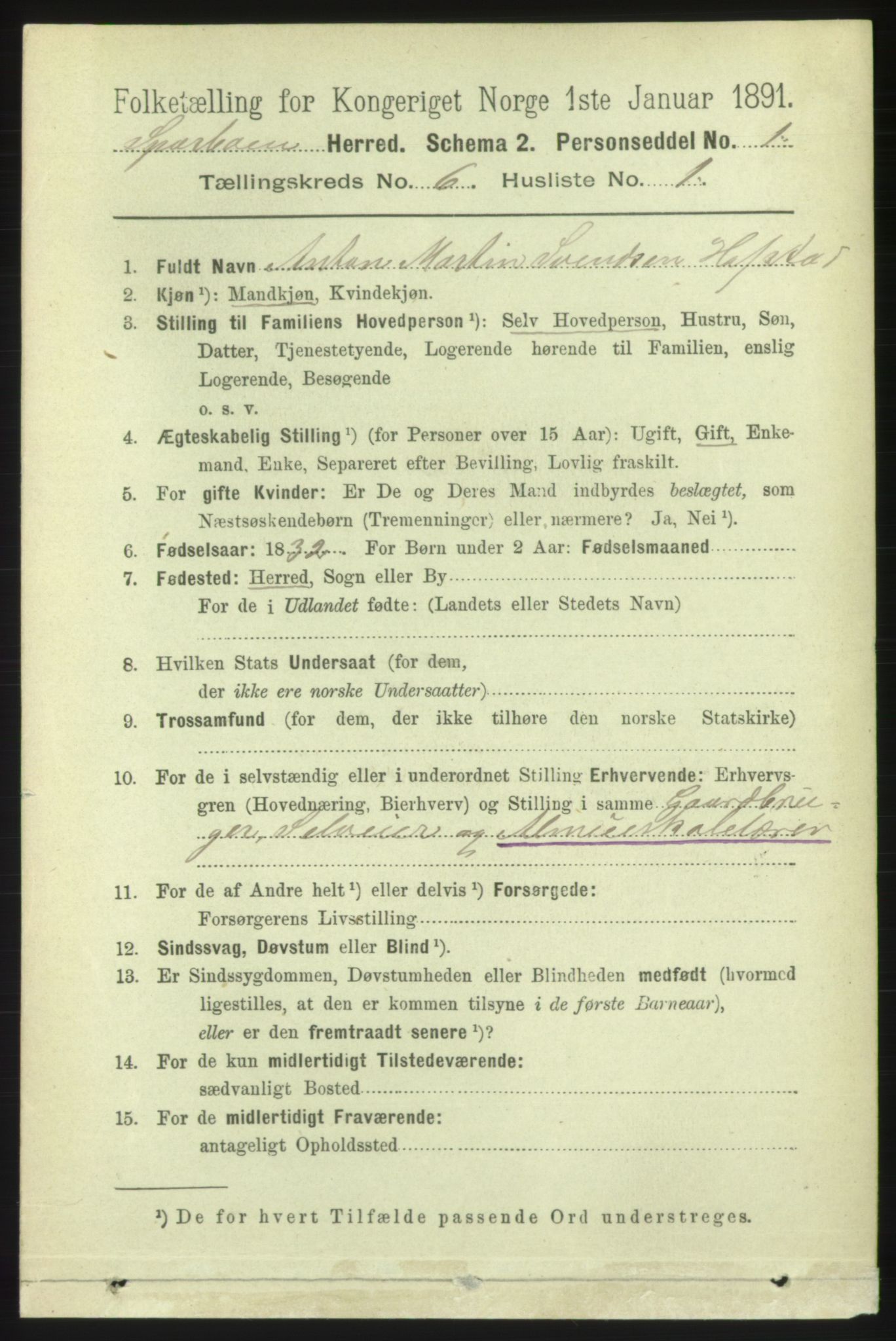 RA, 1891 census for 1731 Sparbu, 1891, p. 2152