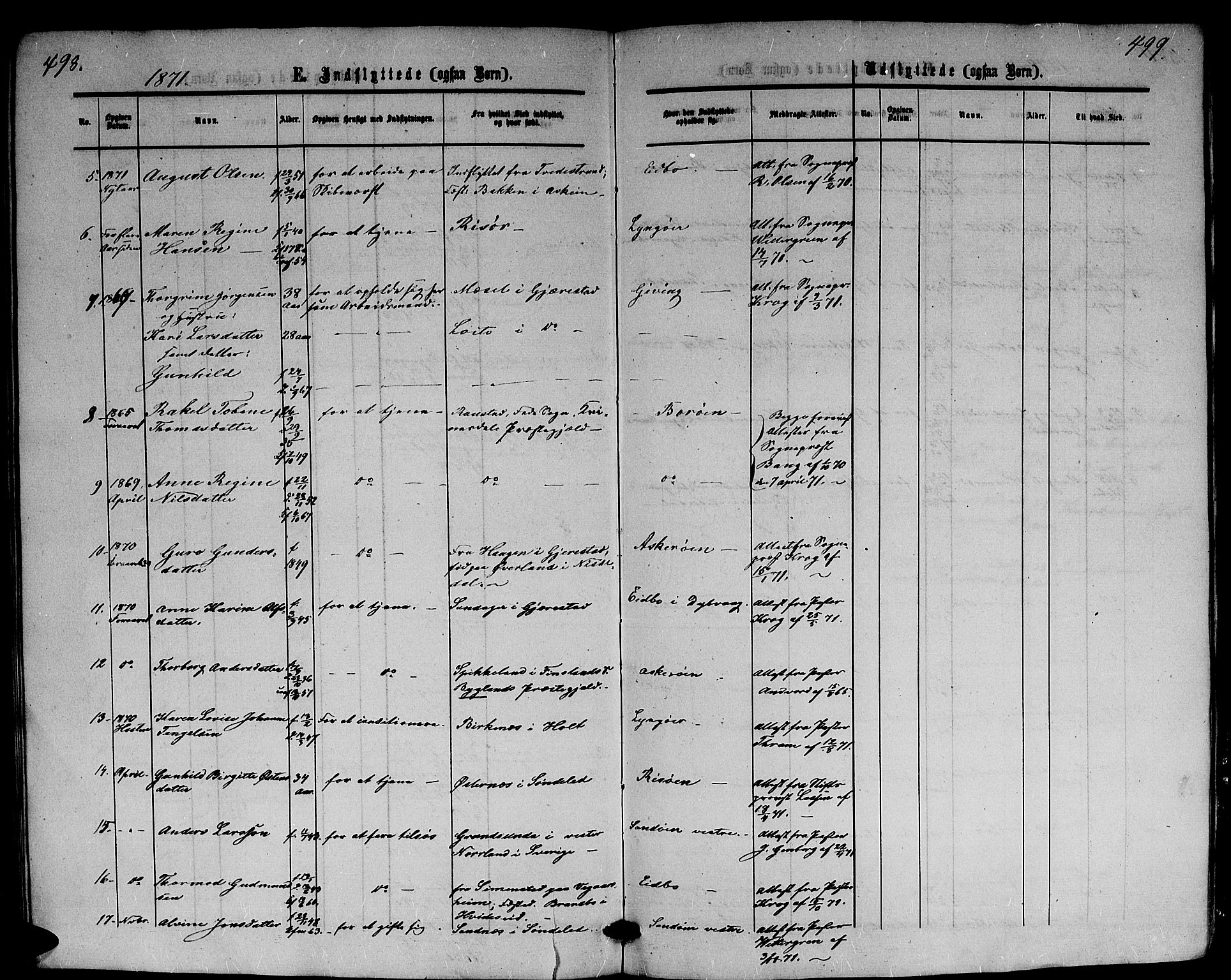 Dypvåg sokneprestkontor, AV/SAK-1111-0007/F/Fb/Fba/L0011: Parish register (copy) no. B 11, 1857-1872, p. 498-499