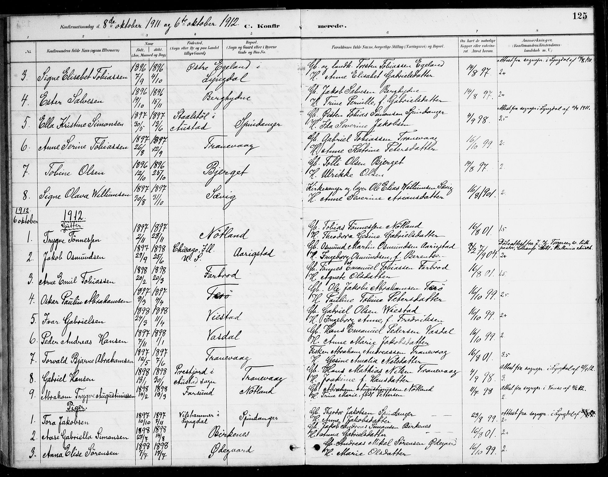 Herad sokneprestkontor, SAK/1111-0018/F/Fa/Fab/L0005: Parish register (official) no. A 5, 1886-1913, p. 125