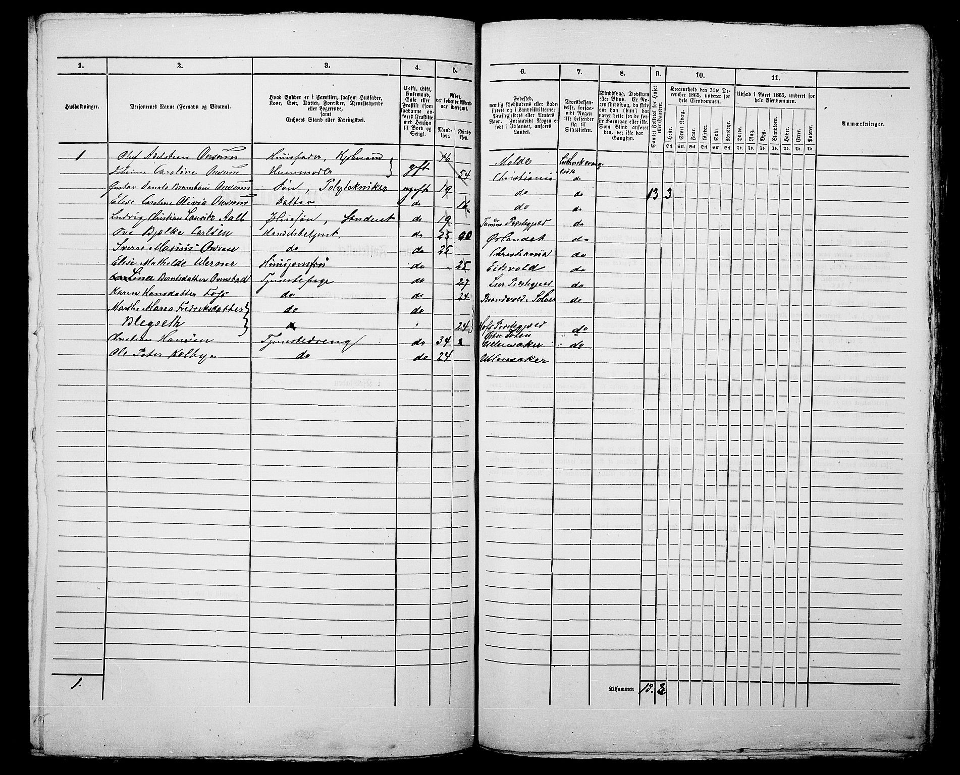 RA, 1865 census for Kristiania, 1865, p. 421