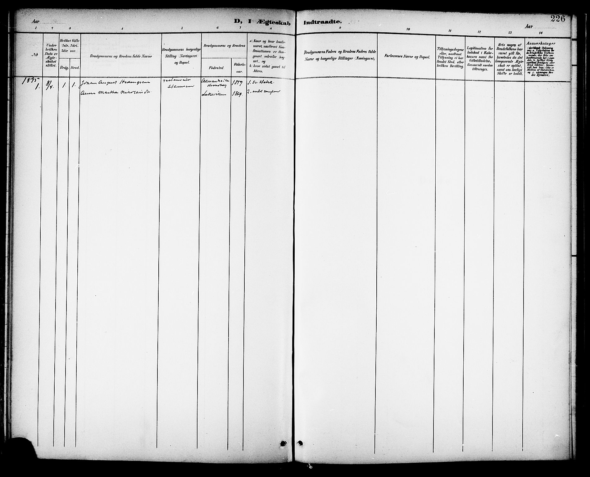 Ministerialprotokoller, klokkerbøker og fødselsregistre - Nordland, AV/SAT-A-1459/882/L1179: Parish register (official) no. 882A01, 1886-1898, p. 226