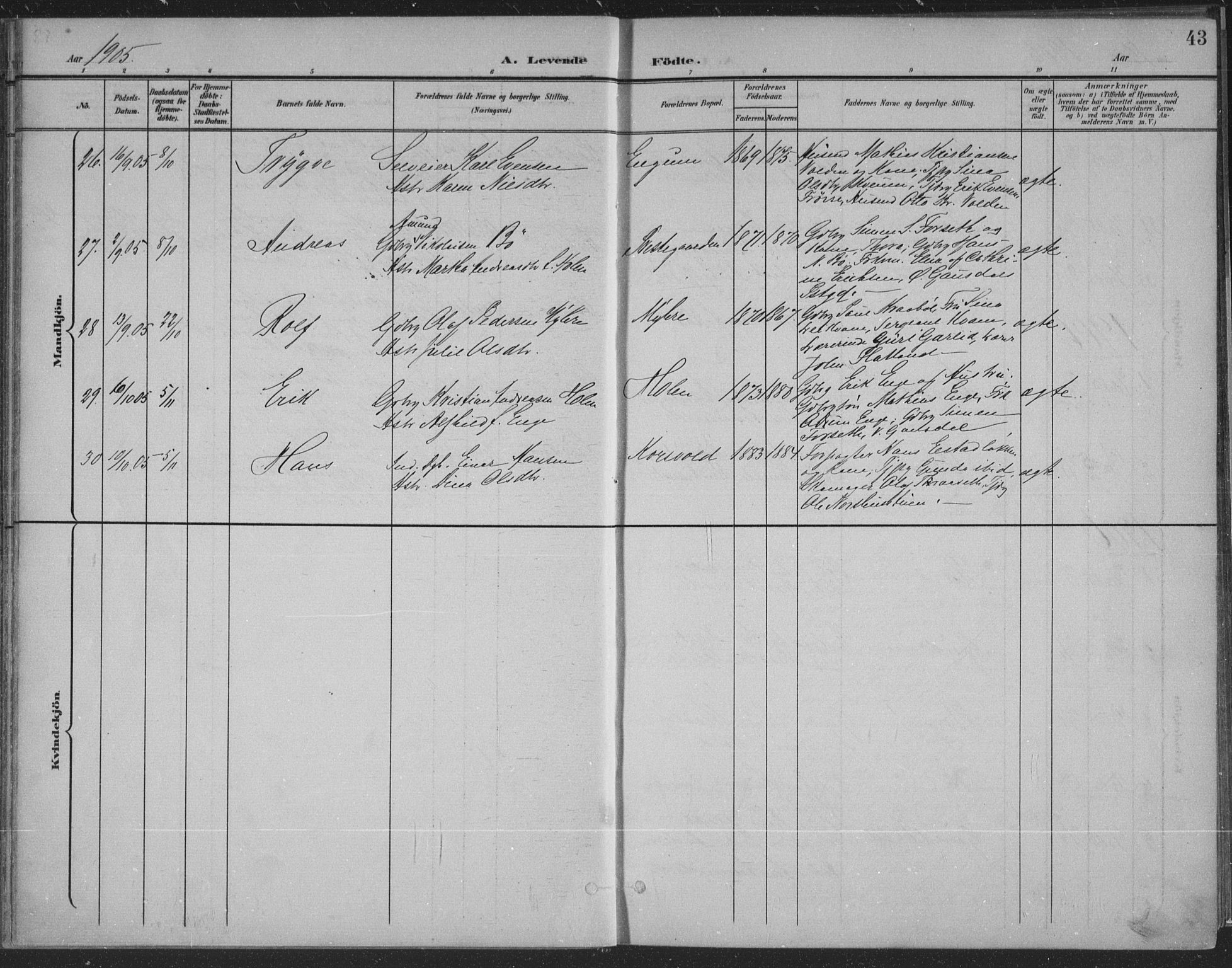 Østre Gausdal prestekontor, SAH/PREST-092/H/Ha/Haa/L0004: Parish register (official) no. 4, 1898-1914, p. 43