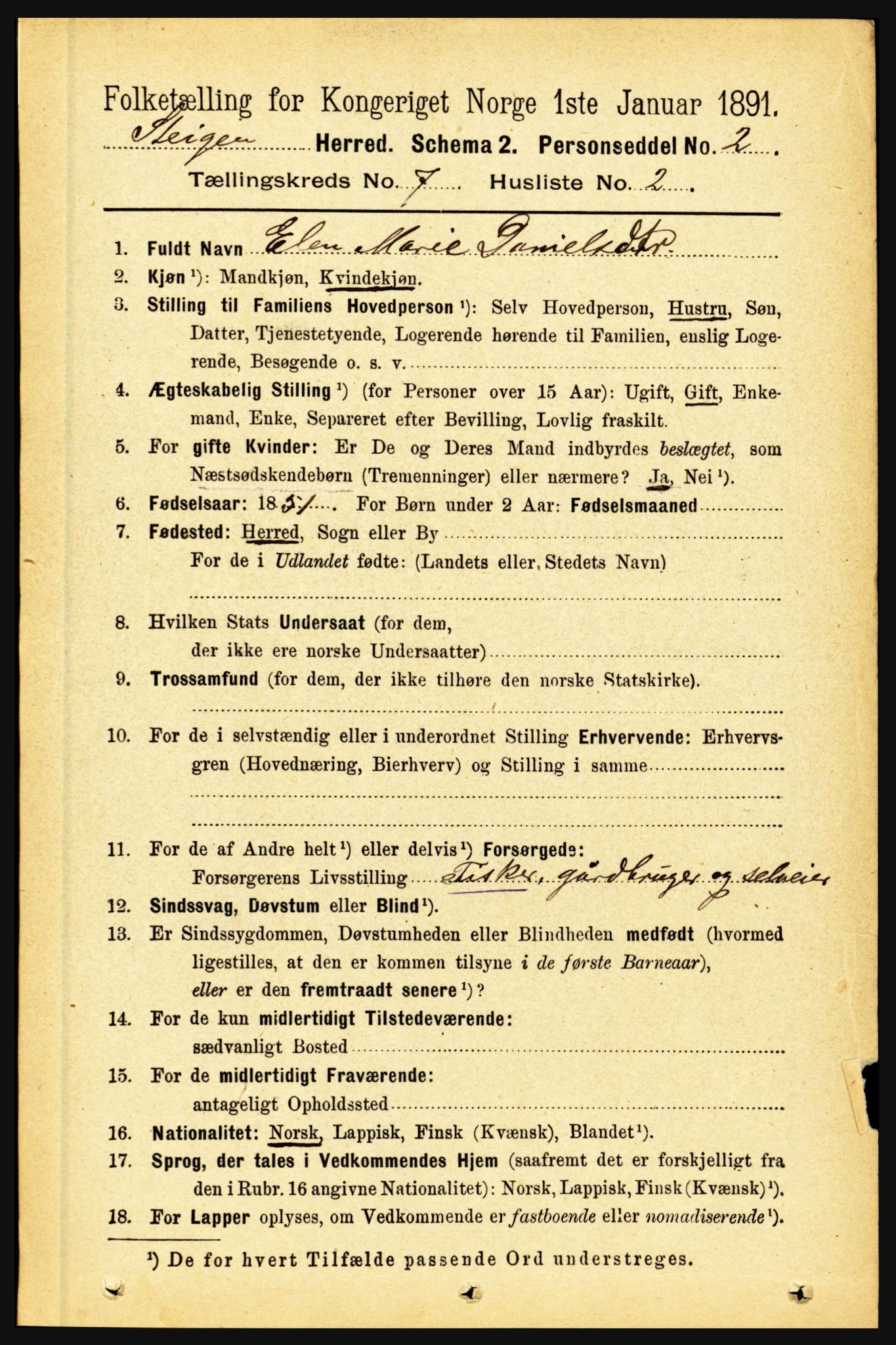 RA, 1891 census for 1848 Steigen, 1891, p. 2274