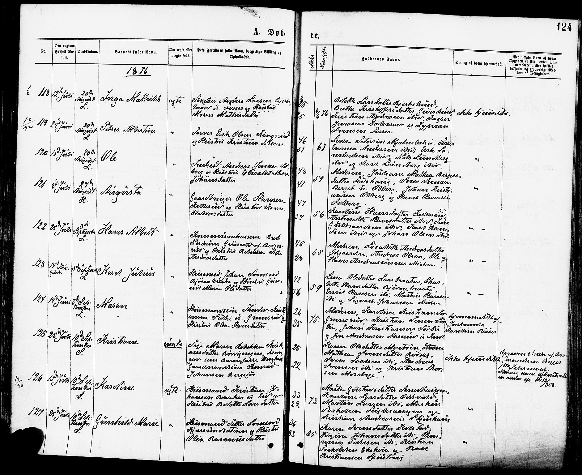 Høland prestekontor Kirkebøker, AV/SAO-A-10346a/F/Fa/L0012.a: Parish register (official) no. I 12A, 1869-1879, p. 124