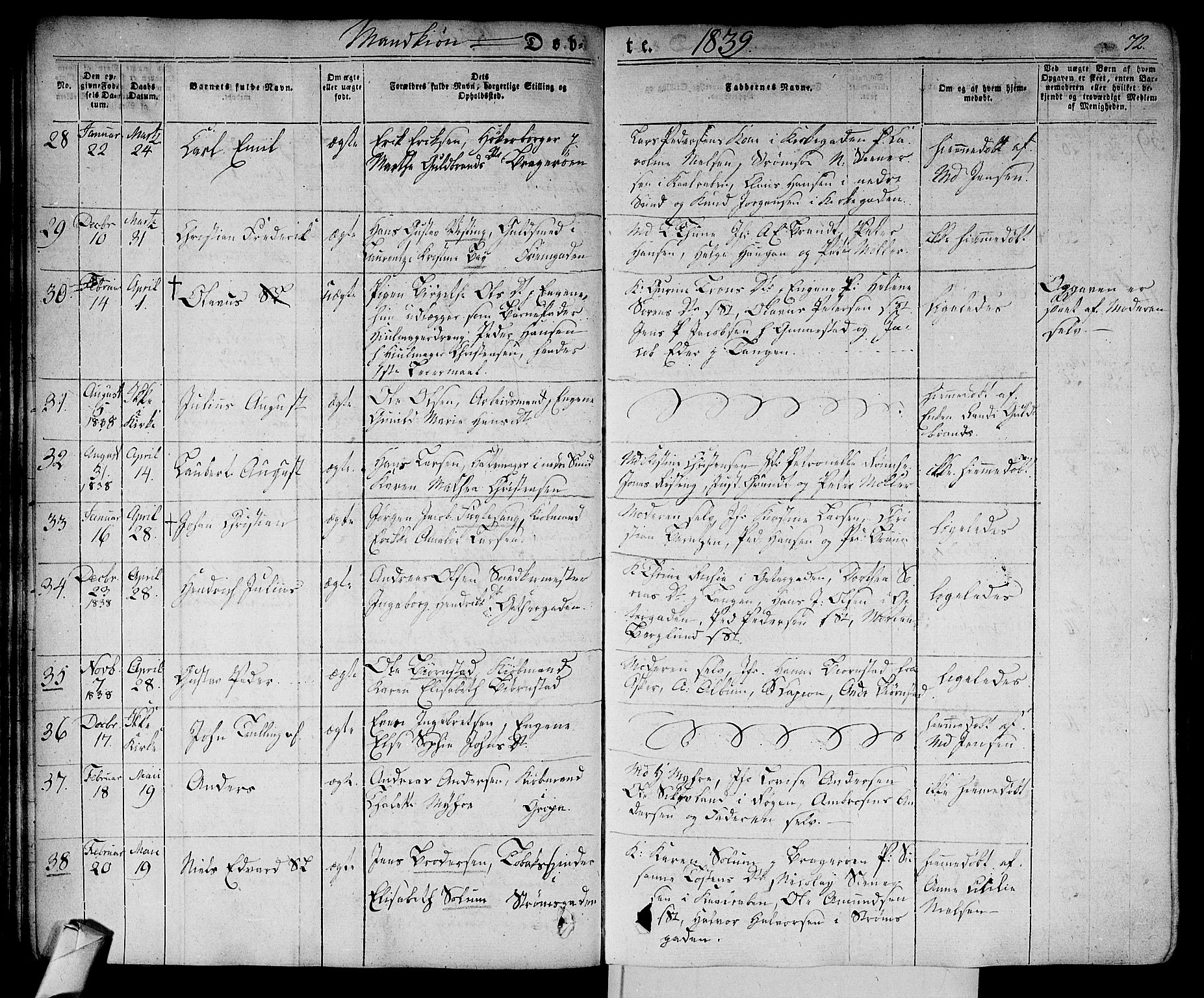 Bragernes kirkebøker, AV/SAKO-A-6/F/Fb/L0001: Parish register (official) no. II 1, 1830-1847, p. 72