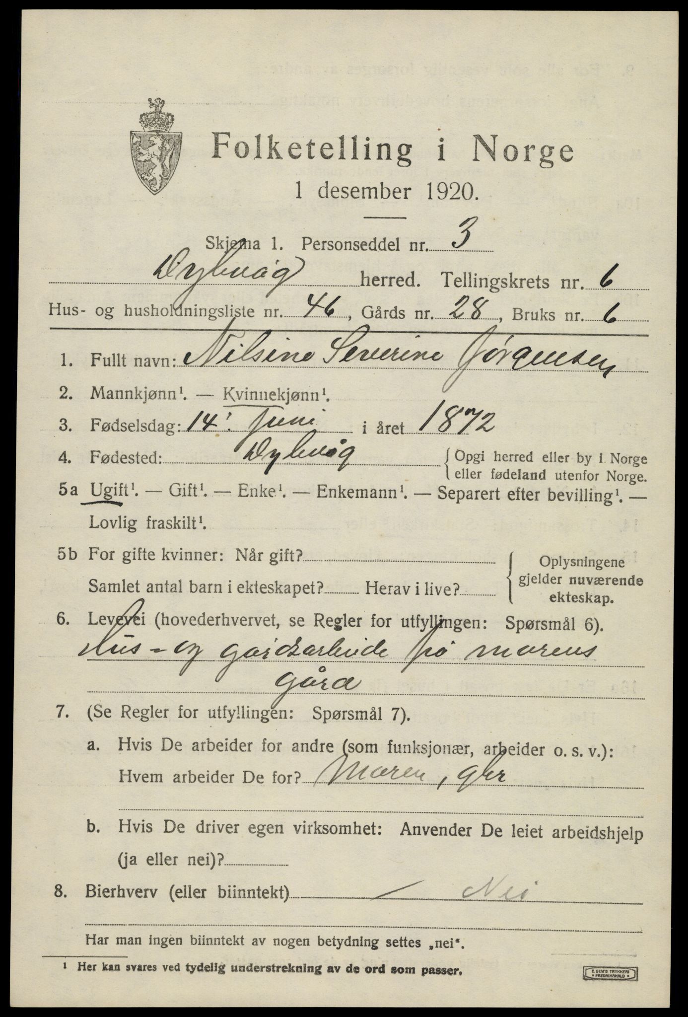 SAK, 1920 census for Dypvåg, 1920, p. 5401