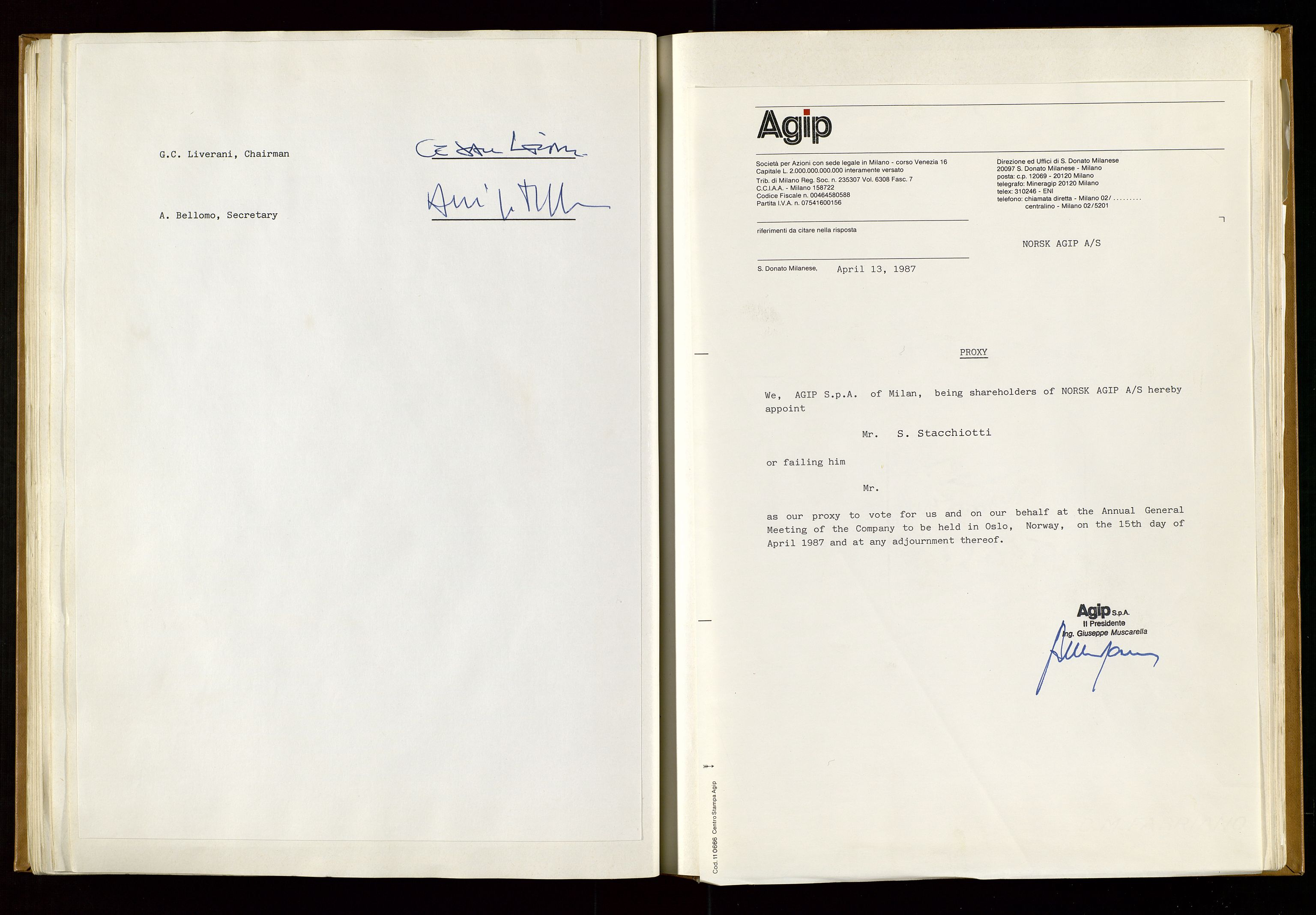 Pa 1583 - Norsk Agip AS, AV/SAST-A-102138/A/Aa/L0001: General assembly and Board of Directors meeting minutes, 1965-1990