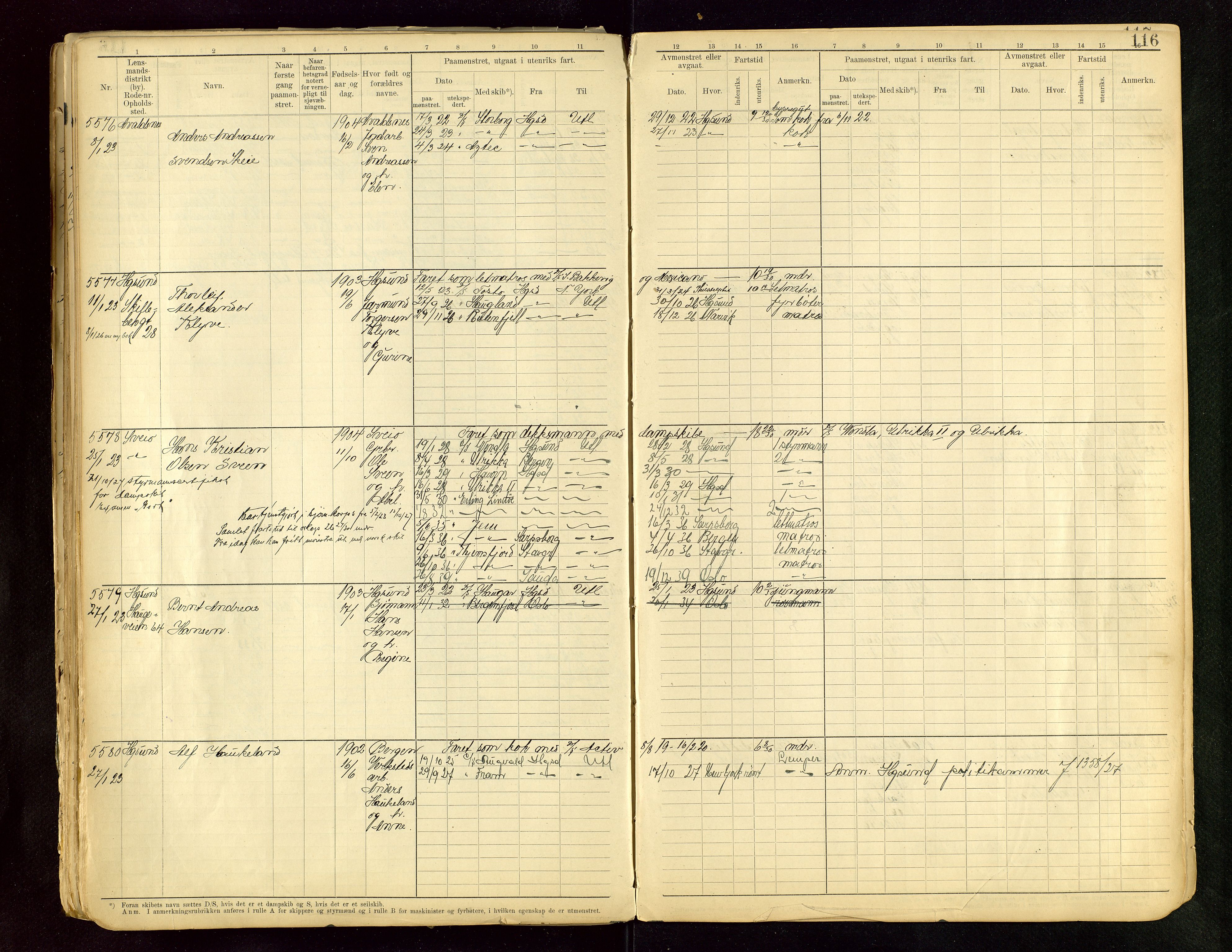 Haugesund sjømannskontor, SAST/A-102007/F/Fb/Fbb/L0015: Sjøfartsrulle A Haugesund krets I nr 5001-8970, 1912-1948, p. 116