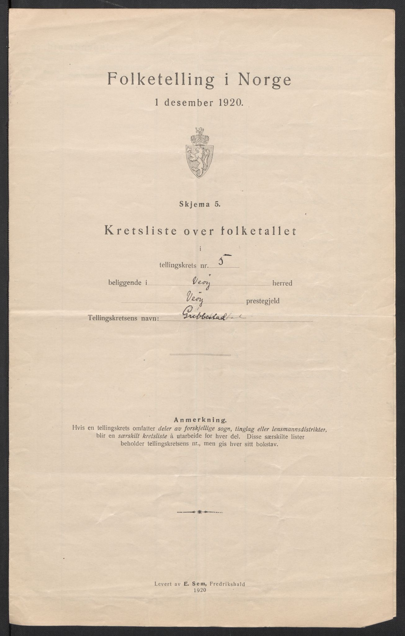 SAT, 1920 census for Veøy, 1920, p. 18