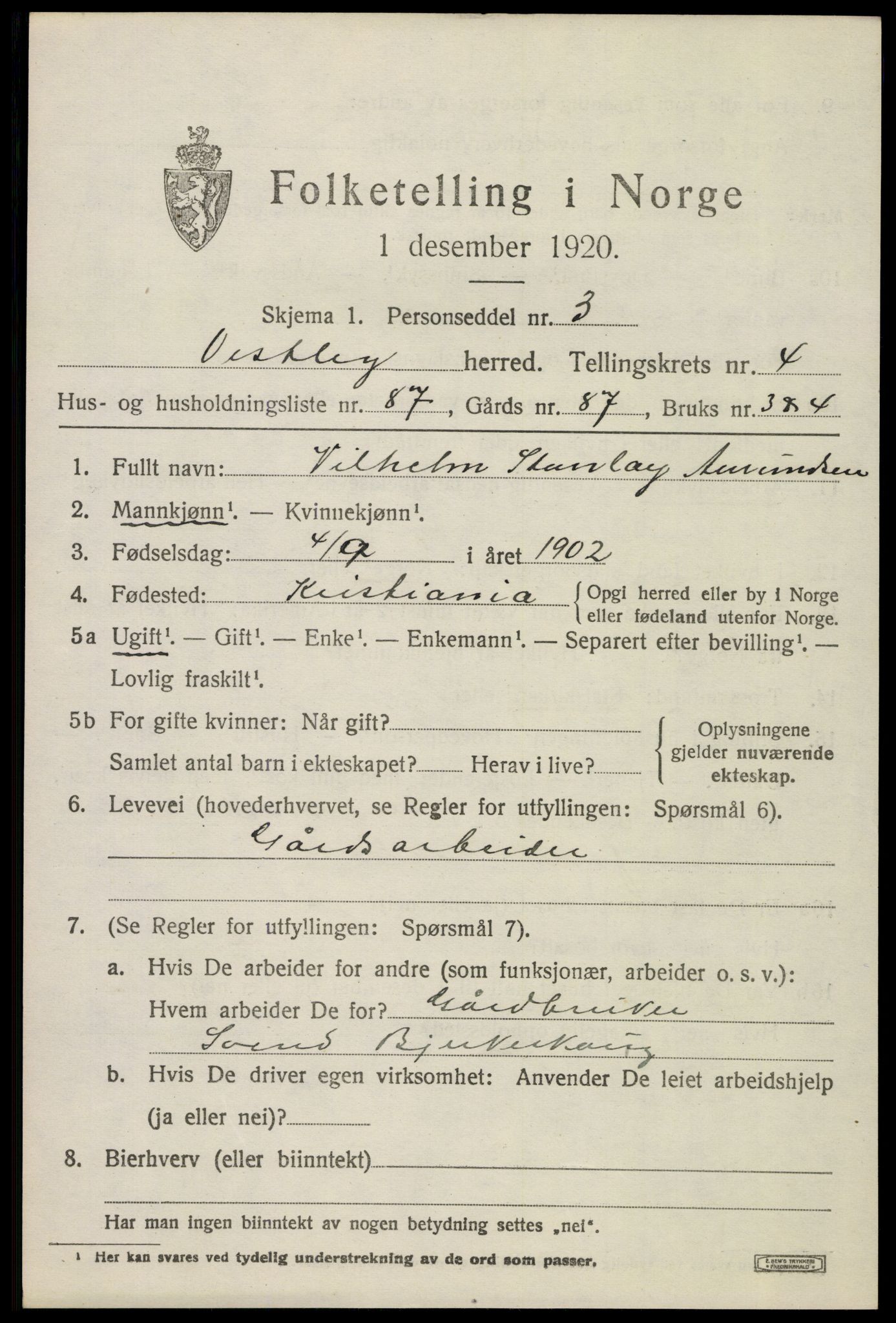 SAO, 1920 census for Vestby, 1920, p. 4473