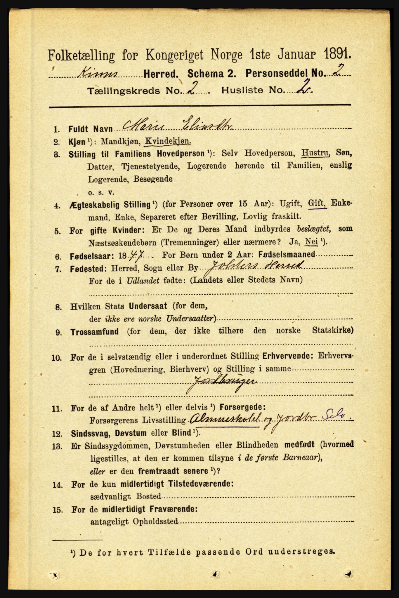 RA, 1891 census for 1437 Kinn, 1891, p. 542