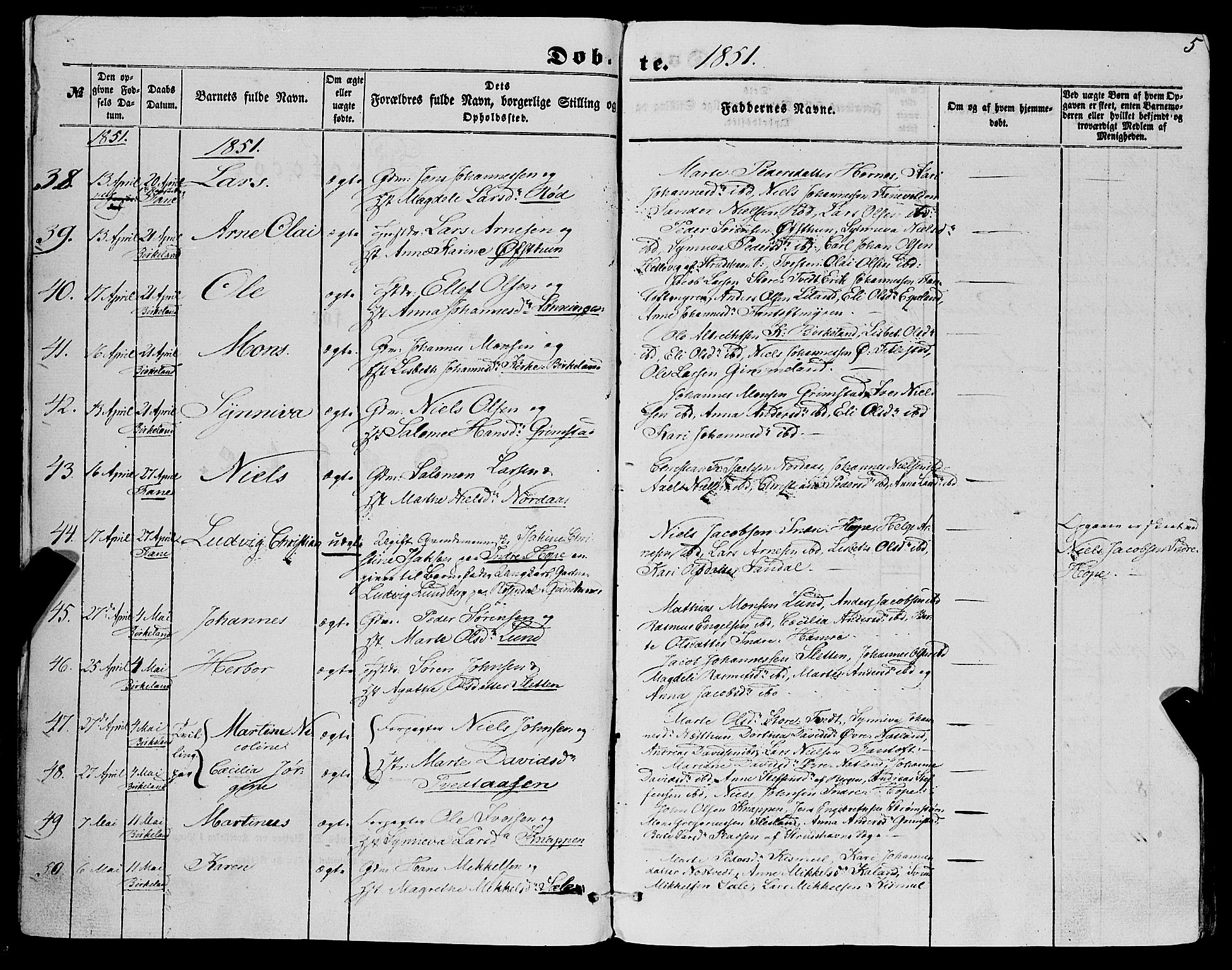 Fana Sokneprestembete, SAB/A-75101/H/Haa/Haaa/L0011: Parish register (official) no. A 11, 1851-1862, p. 5
