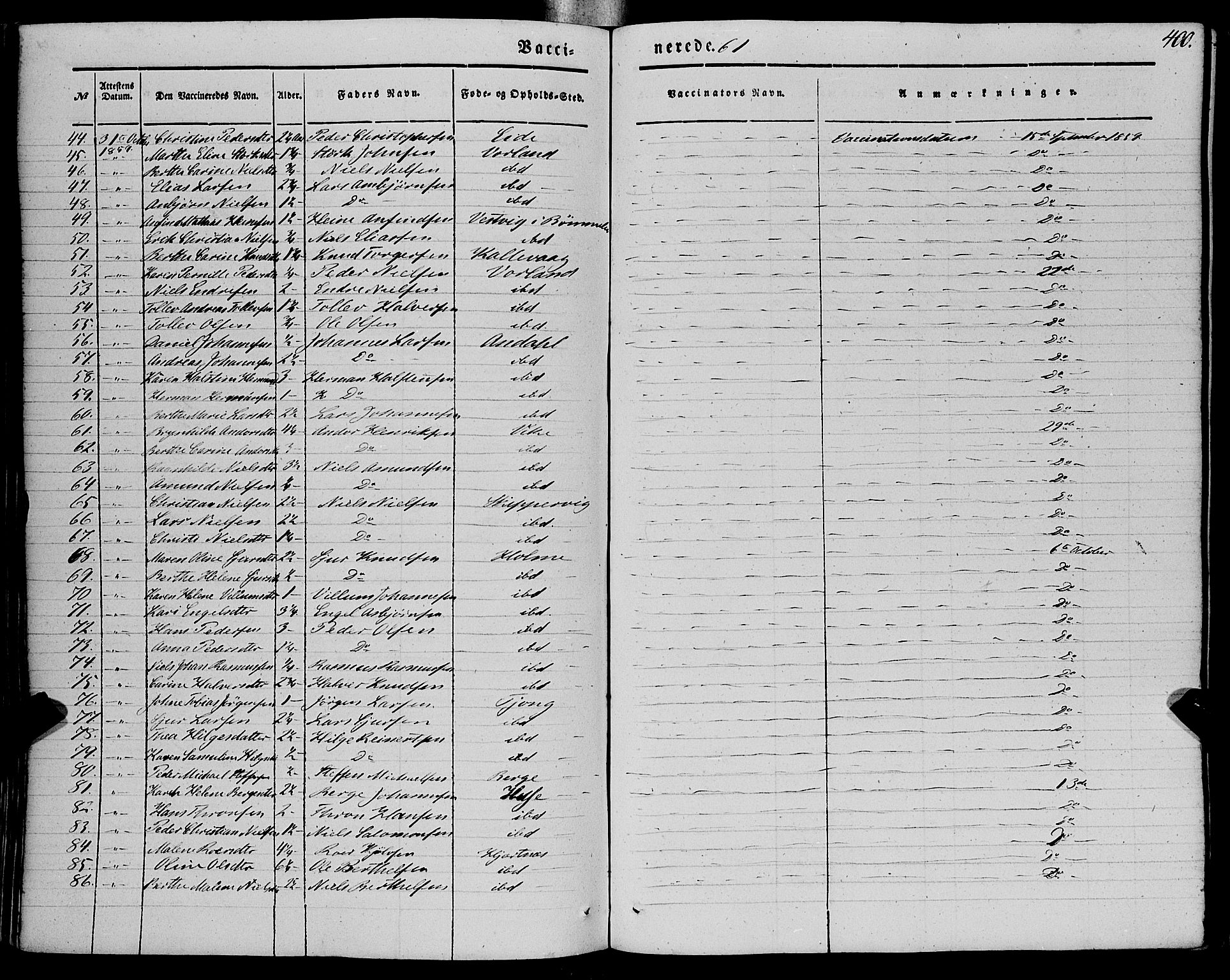 Finnås sokneprestembete, AV/SAB-A-99925/H/Ha/Haa/Haaa/L0007: Parish register (official) no. A 7, 1850-1862, p. 400