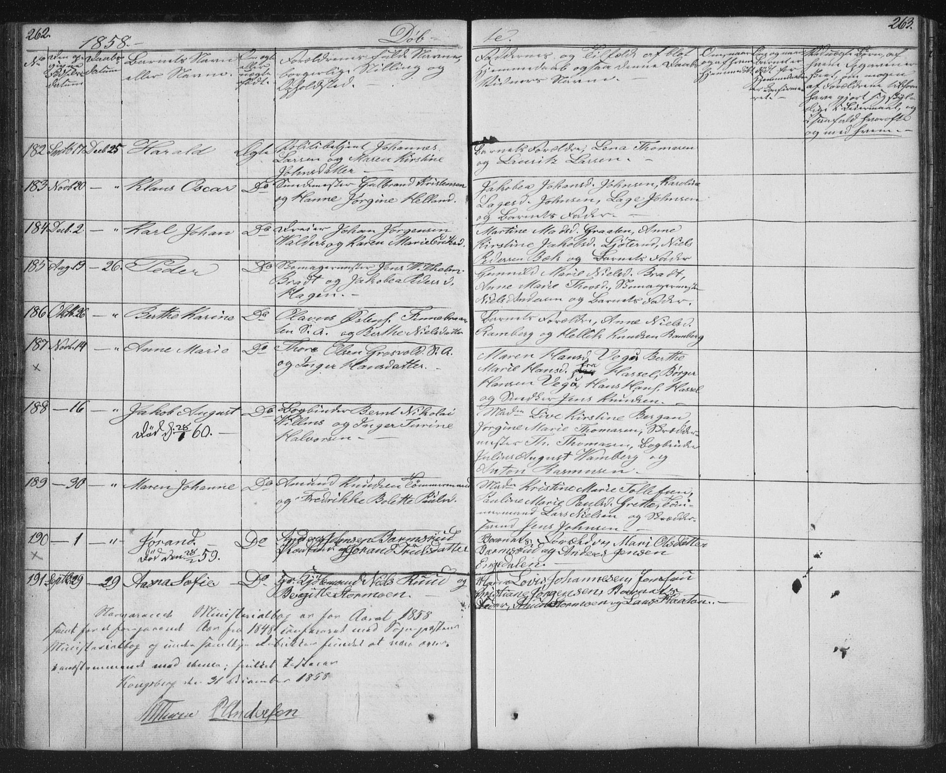 Kongsberg kirkebøker, AV/SAKO-A-22/G/Ga/L0002: Parish register (copy) no. 2, 1839-1858, p. 262-263