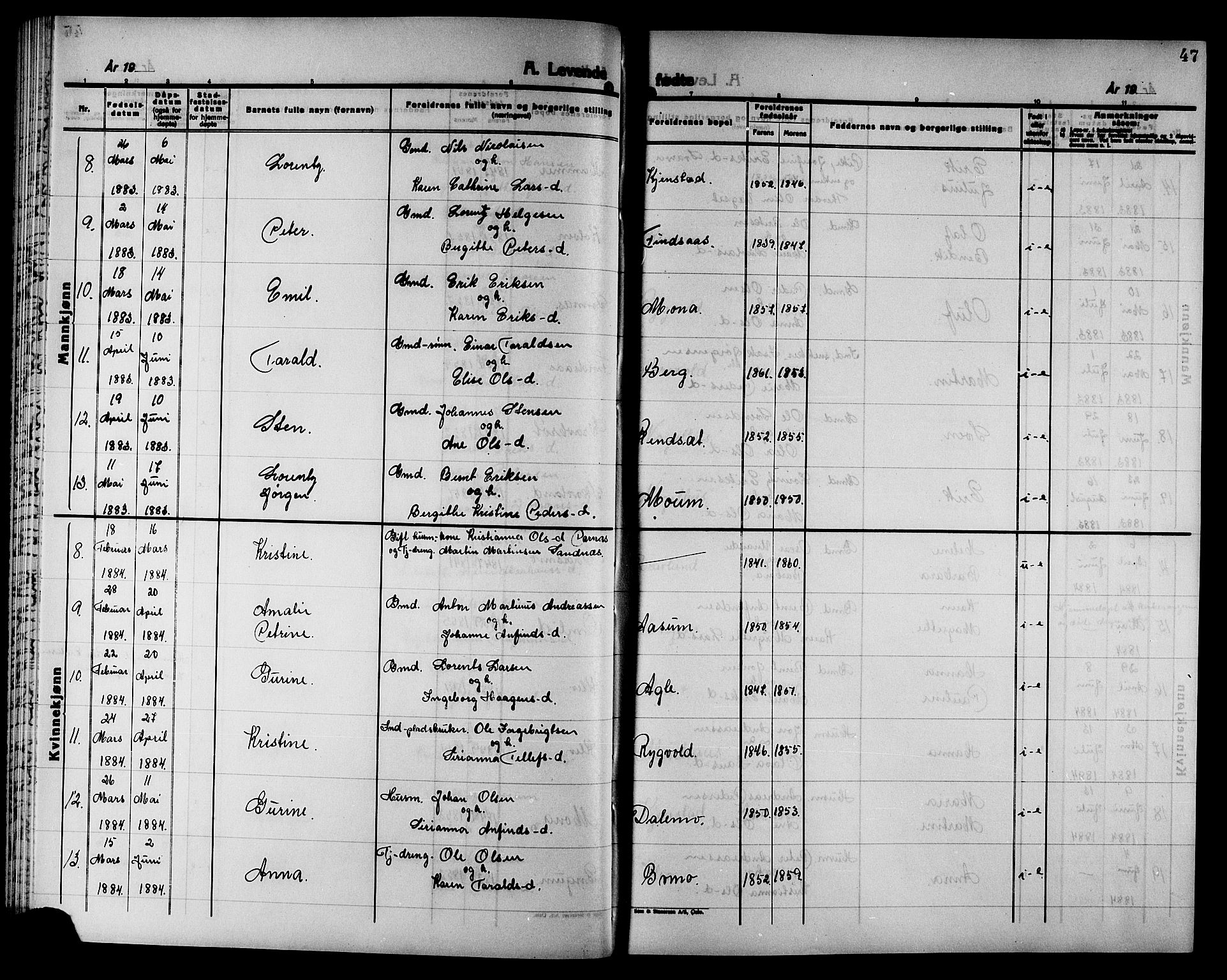 Ministerialprotokoller, klokkerbøker og fødselsregistre - Nord-Trøndelag, AV/SAT-A-1458/749/L0486: Parish register (official) no. 749D02, 1873-1887, p. 47