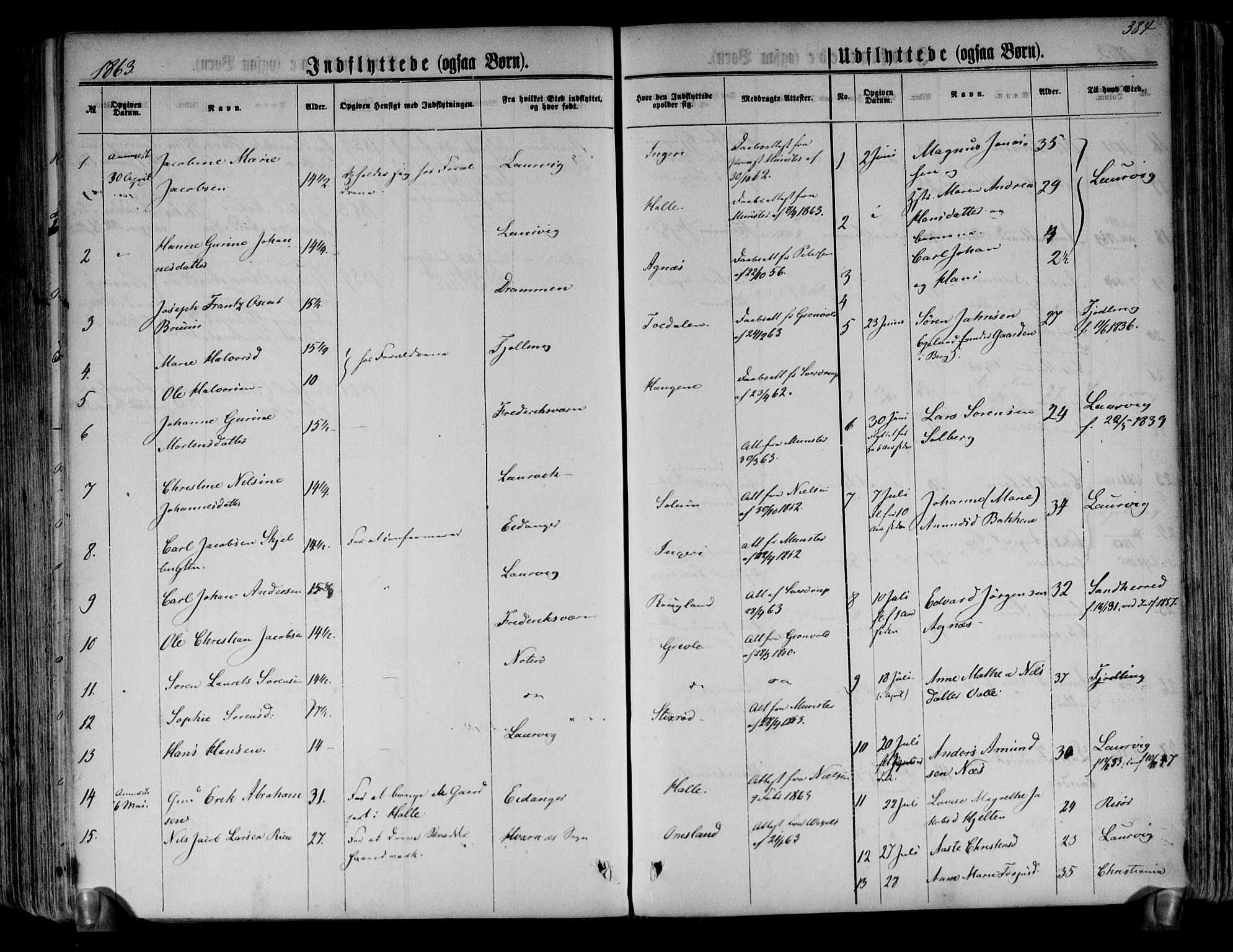 Brunlanes kirkebøker, AV/SAKO-A-342/F/Fa/L0005: Parish register (official) no. I 5, 1862-1877, p. 384