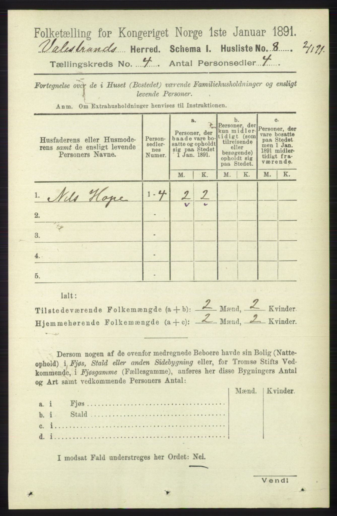 RA, 1891 census for 1217 Valestrand, 1891, p. 838