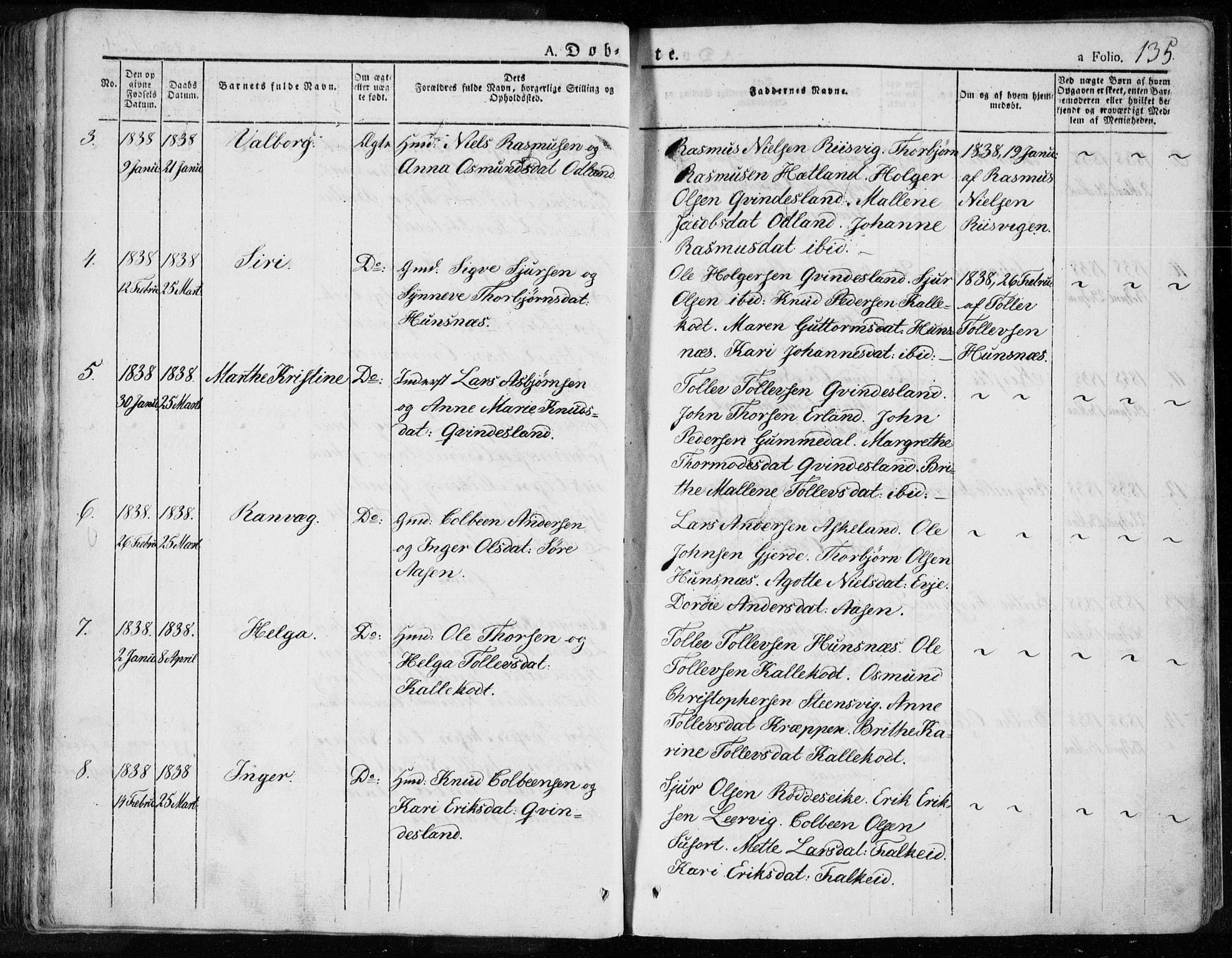 Tysvær sokneprestkontor, AV/SAST-A -101864/H/Ha/Haa/L0001: Parish register (official) no. A 1.1, 1831-1856, p. 135