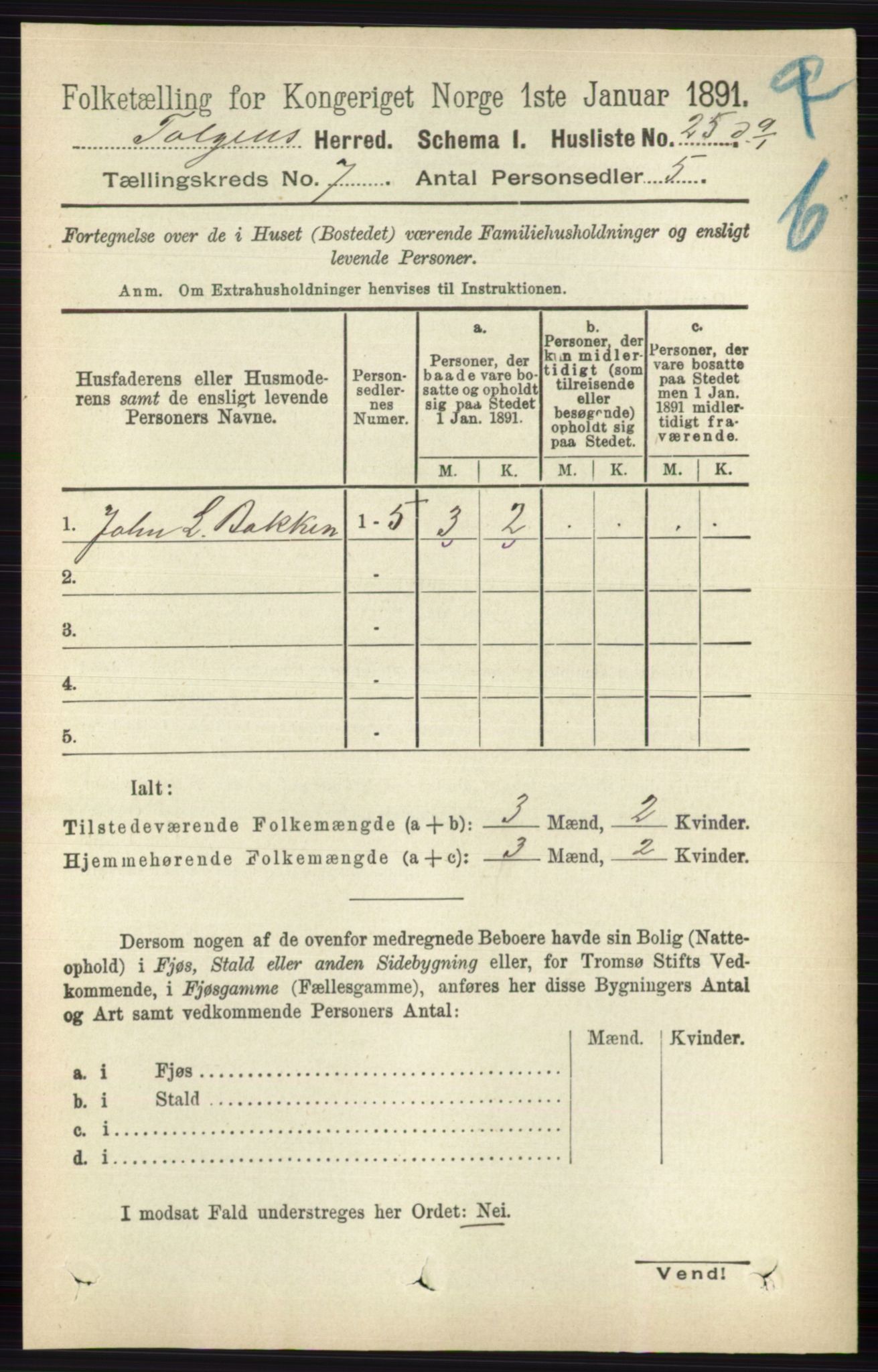 RA, 1891 census for 0436 Tolga, 1891, p. 2012