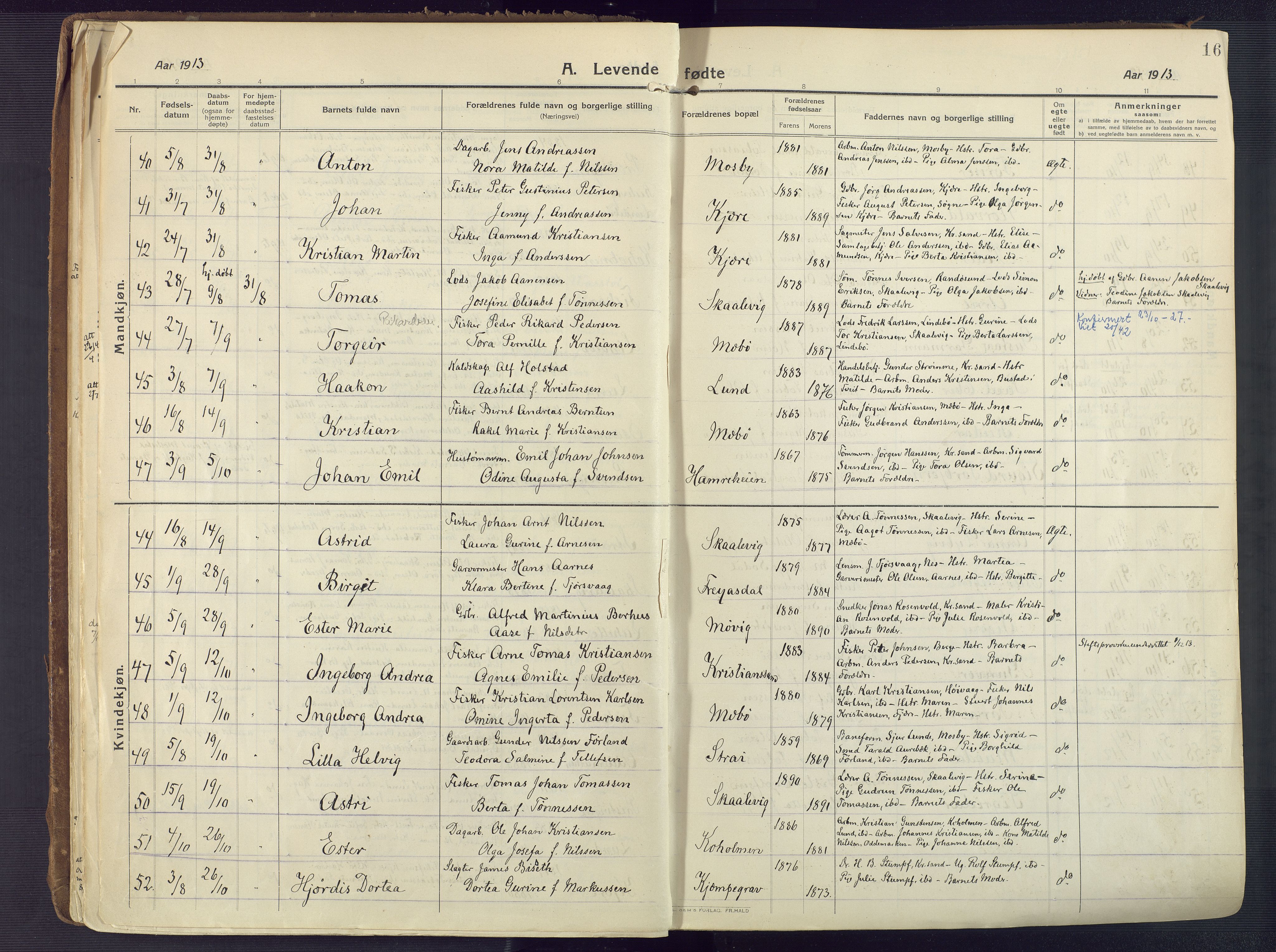 Oddernes sokneprestkontor, AV/SAK-1111-0033/F/Fa/Faa/L0012: Parish register (official) no. A 12, 1912-1925, p. 16