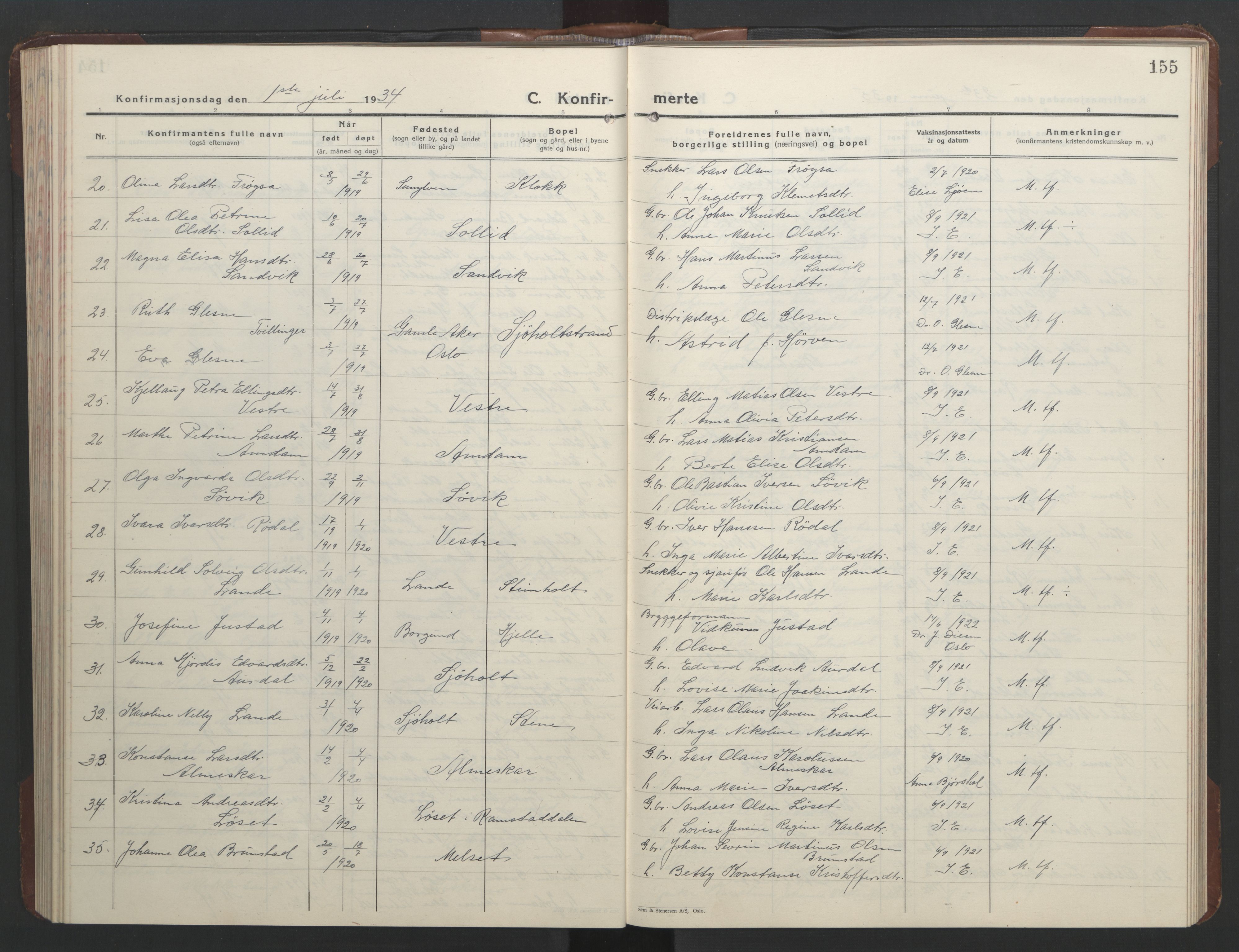 Ministerialprotokoller, klokkerbøker og fødselsregistre - Møre og Romsdal, SAT/A-1454/522/L0329: Parish register (copy) no. 522C08, 1926-1951, p. 155