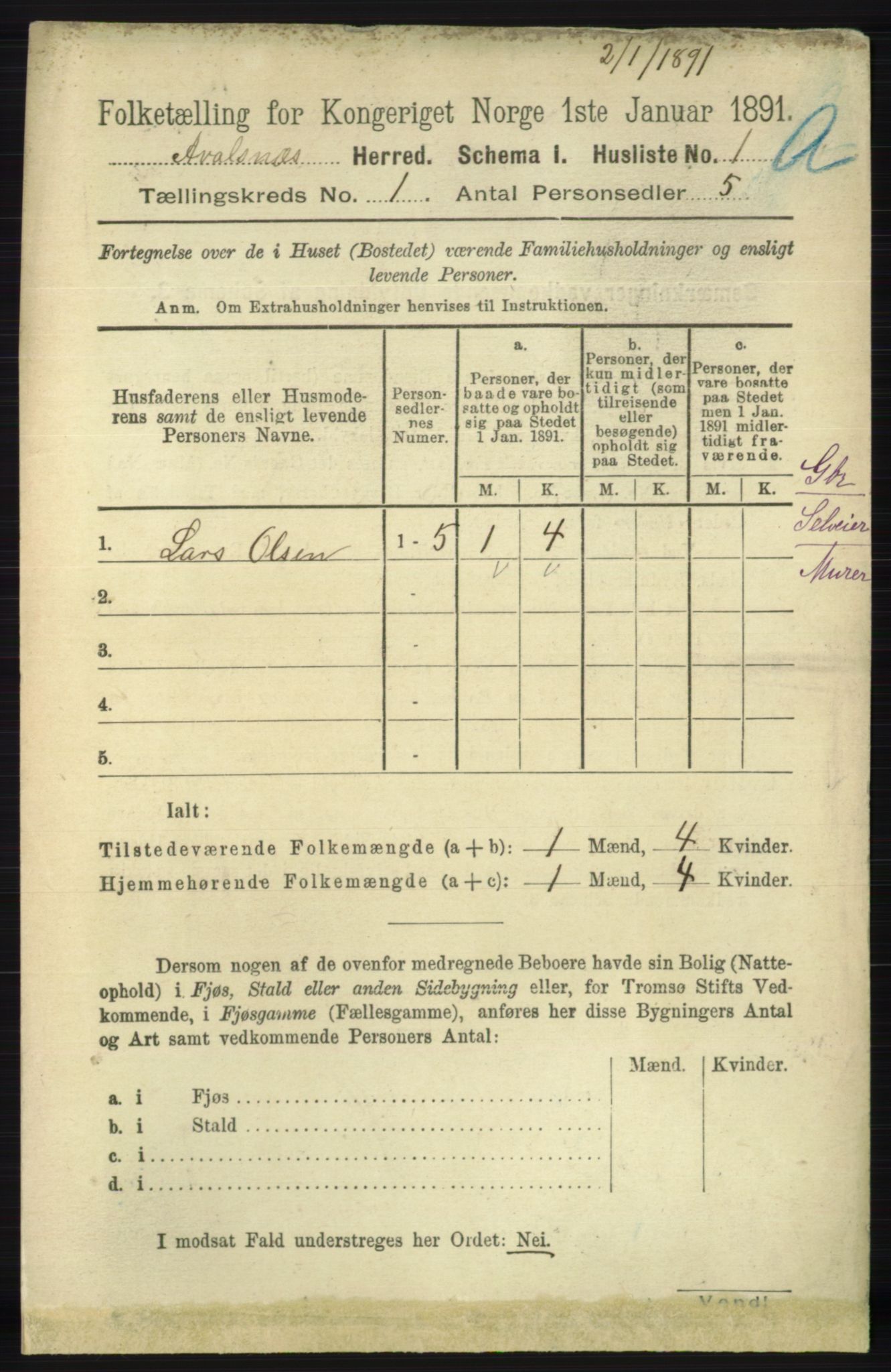RA, 1891 census for 1147 Avaldsnes, 1891, p. 49