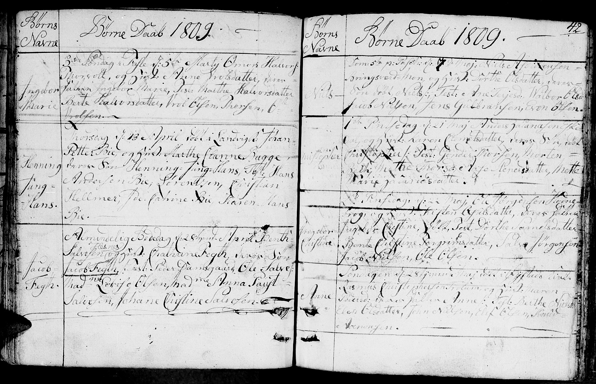 Fjære sokneprestkontor, AV/SAK-1111-0011/F/Fb/L0006: Parish register (copy) no. B 6, 1803-1817, p. 42