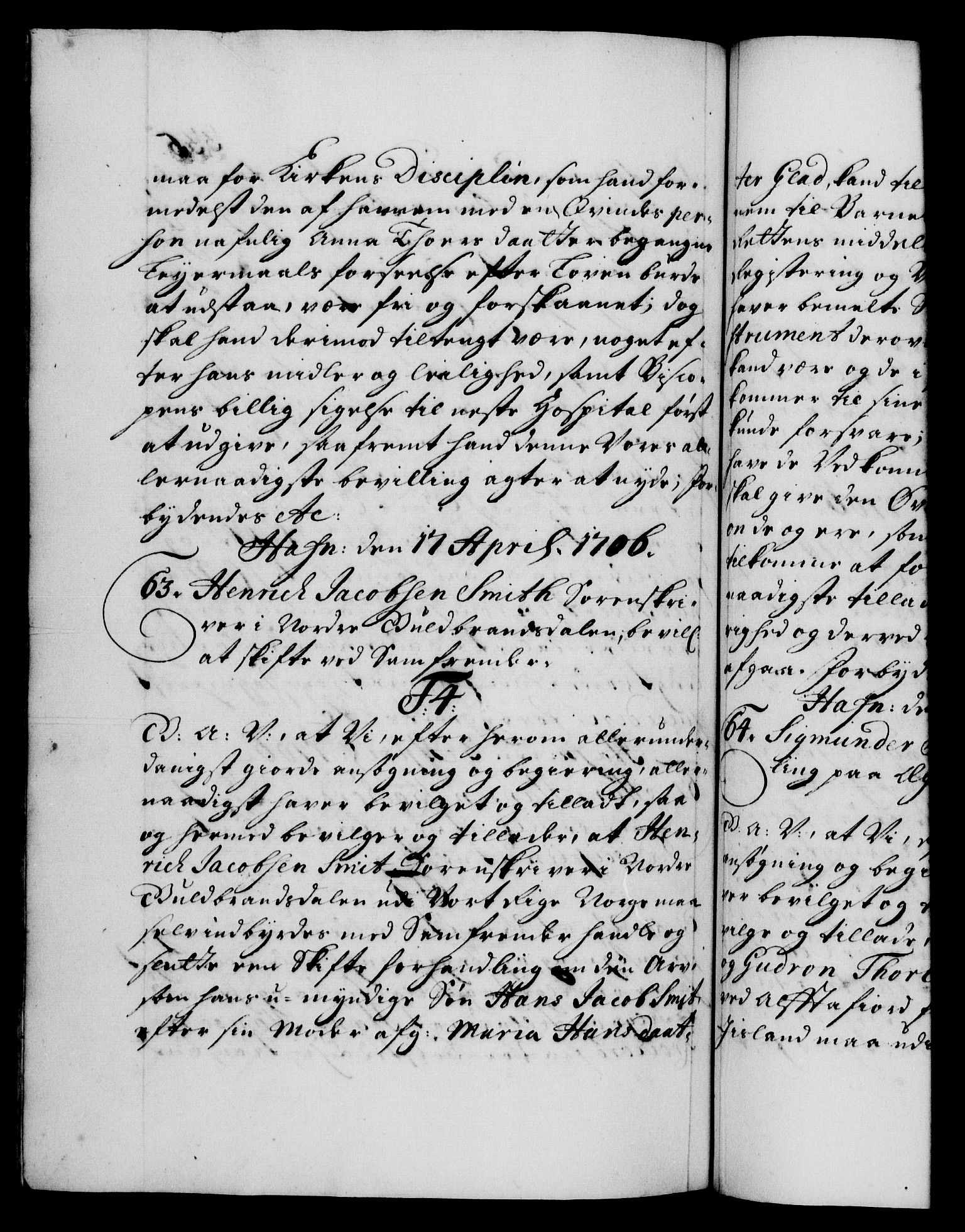 Danske Kanselli 1572-1799, RA/EA-3023/F/Fc/Fca/Fcaa/L0019: Norske registre, 1704-1707, p. 335b