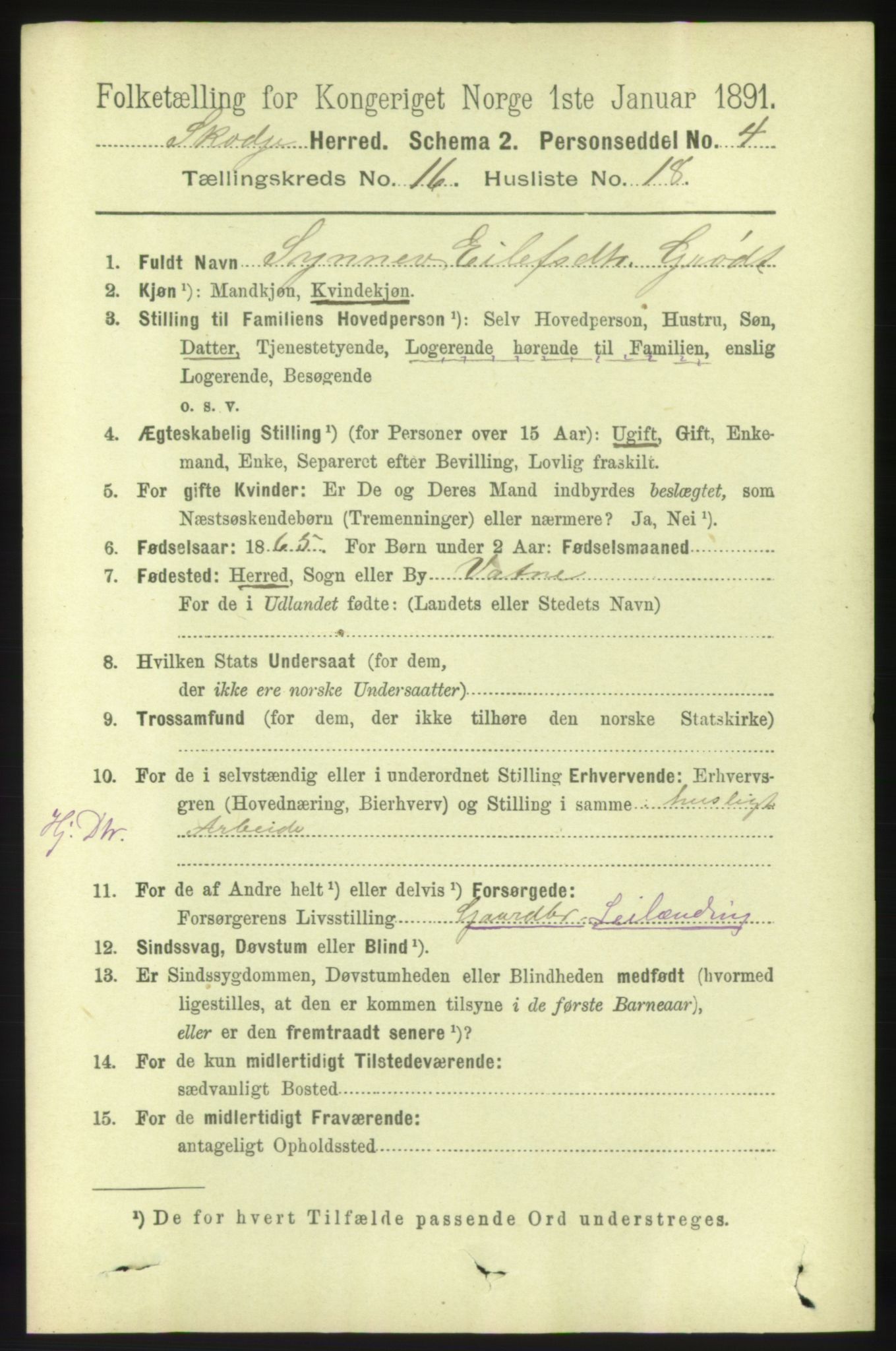 RA, 1891 census for 1529 Skodje, 1891, p. 3487