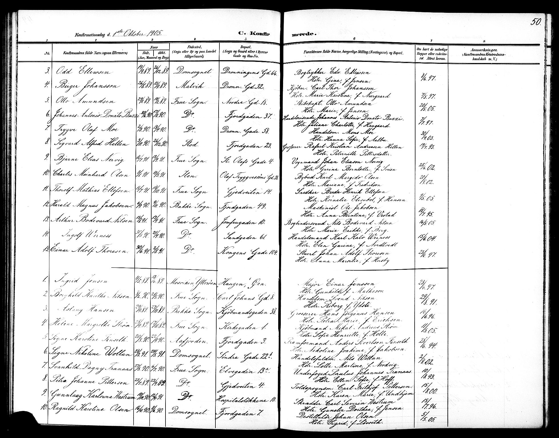 Ministerialprotokoller, klokkerbøker og fødselsregistre - Sør-Trøndelag, SAT/A-1456/602/L0146: Parish register (copy) no. 602C14, 1904-1914, p. 50