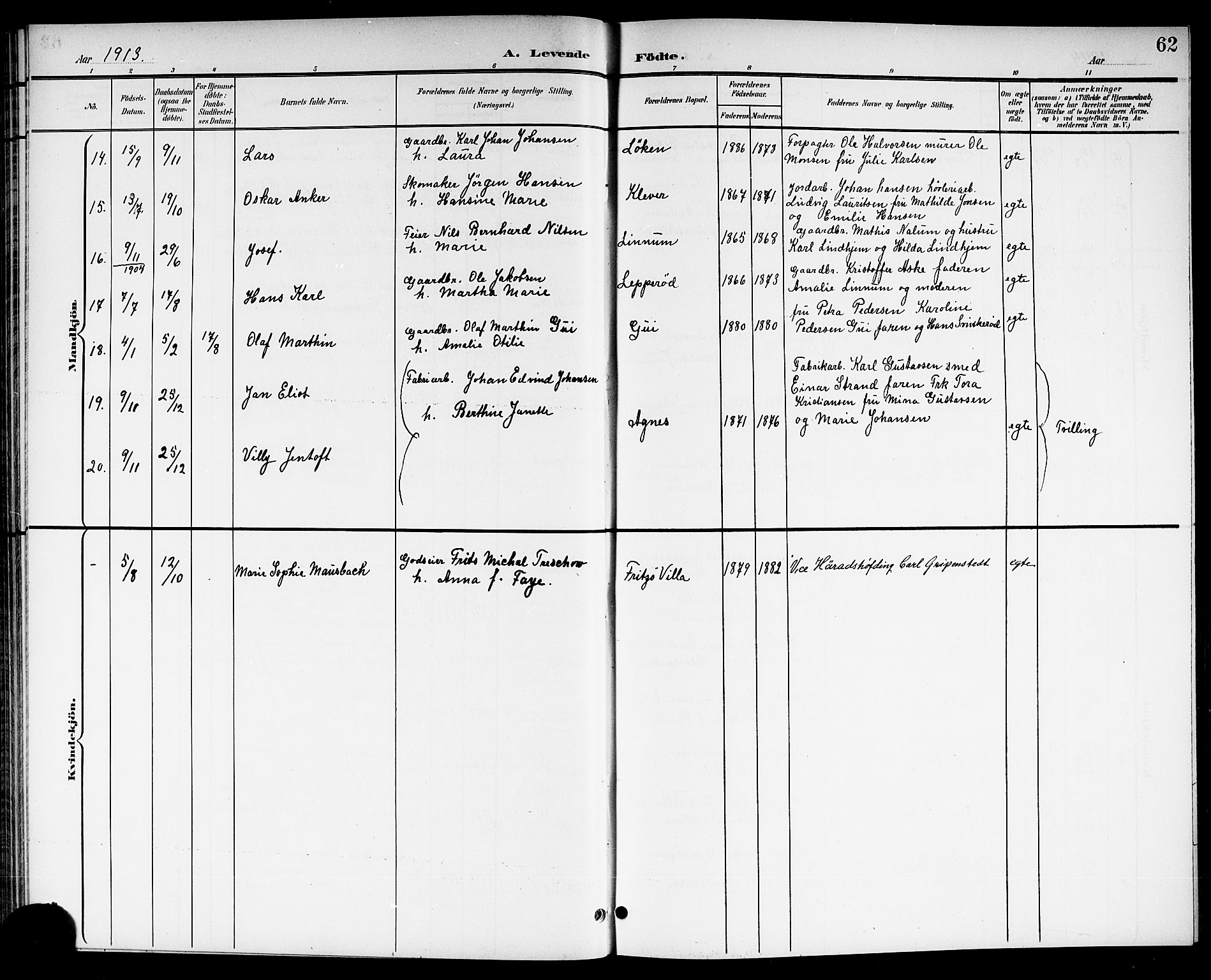 Brunlanes kirkebøker, AV/SAKO-A-342/G/Ga/L0004: Parish register (copy) no. I 4, 1898-1921, p. 62