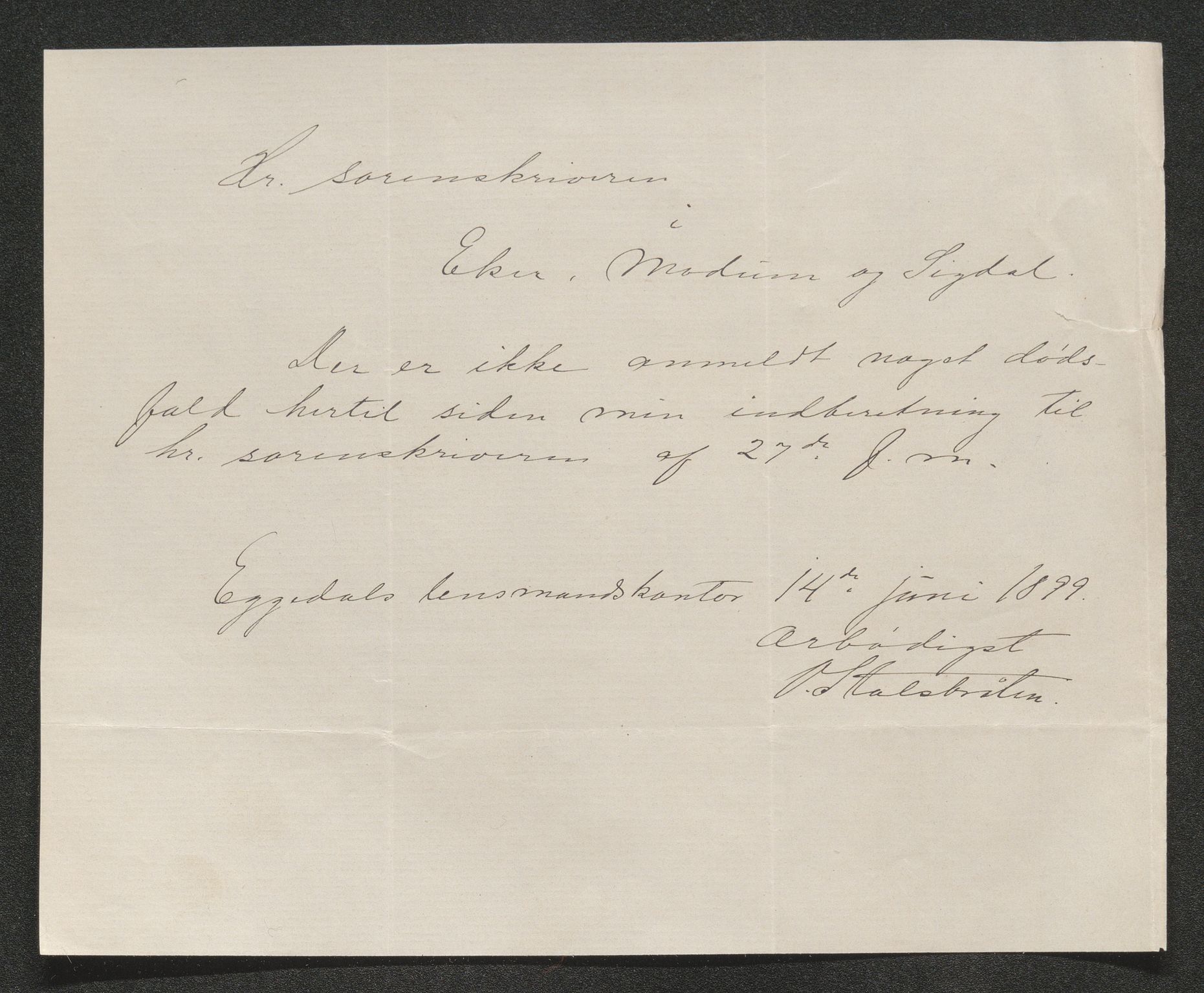 Eiker, Modum og Sigdal sorenskriveri, AV/SAKO-A-123/H/Ha/Hab/L0026: Dødsfallsmeldinger, 1899, p. 498