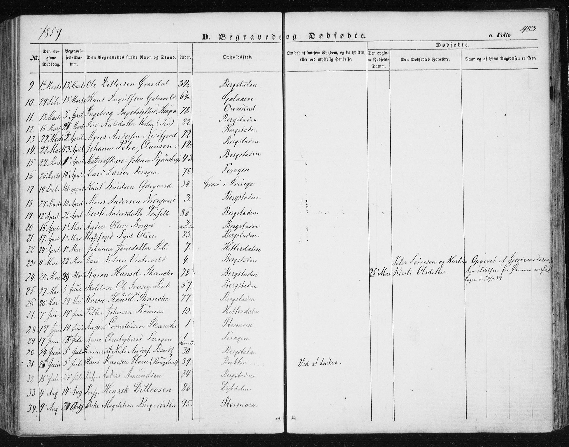 Ministerialprotokoller, klokkerbøker og fødselsregistre - Sør-Trøndelag, SAT/A-1456/681/L0931: Parish register (official) no. 681A09, 1845-1859, p. 483