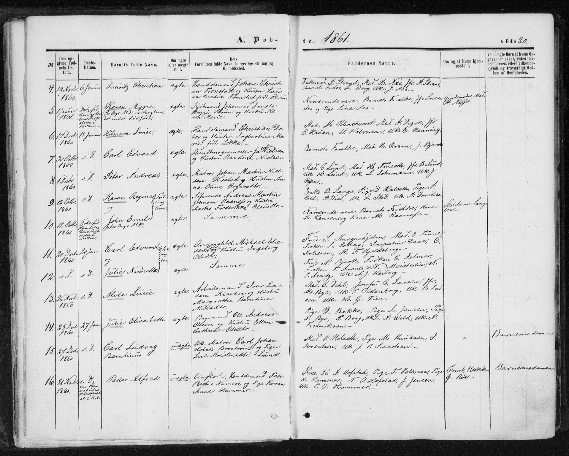 Ministerialprotokoller, klokkerbøker og fødselsregistre - Sør-Trøndelag, SAT/A-1456/602/L0115: Parish register (official) no. 602A13, 1860-1872, p. 20