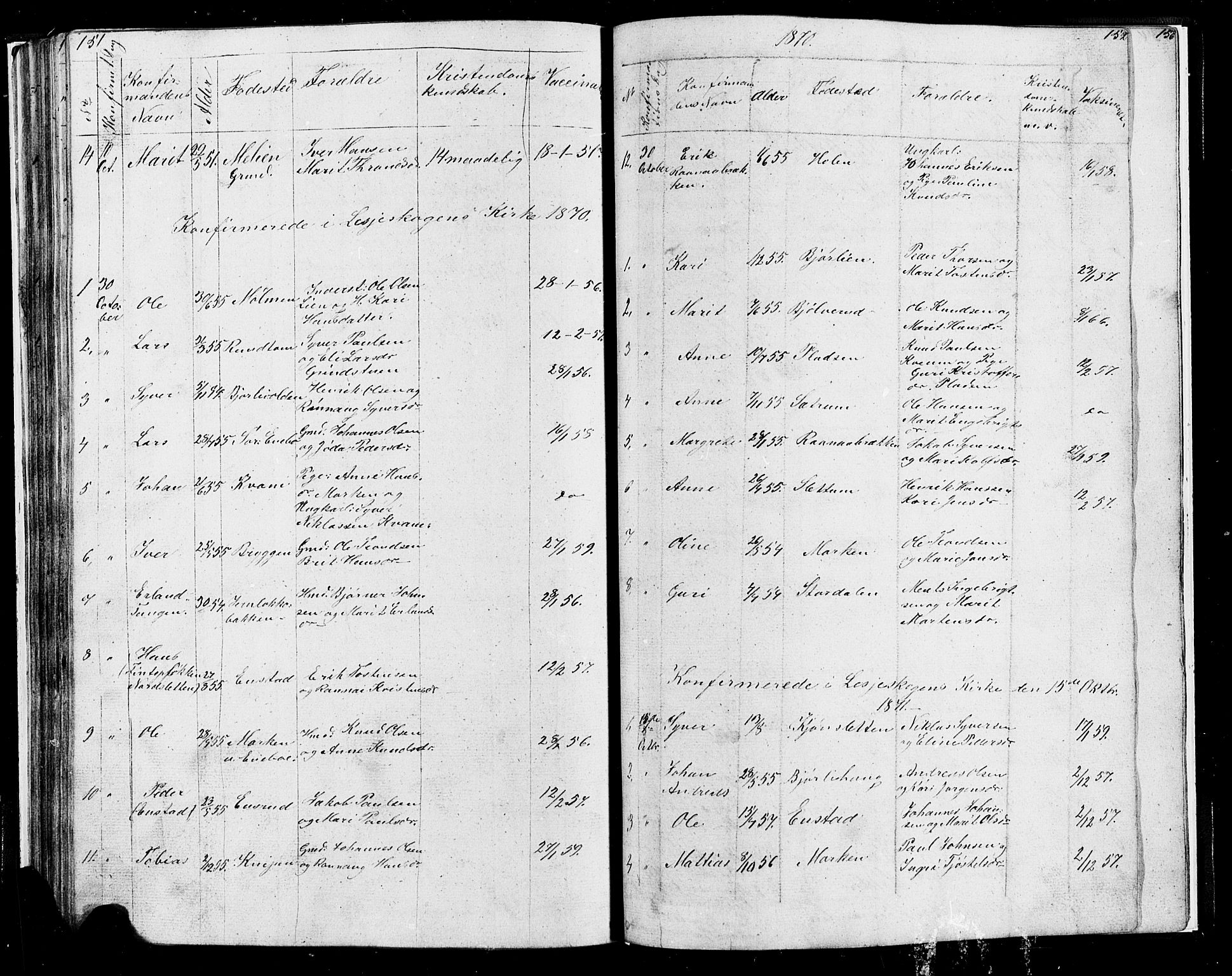 Lesja prestekontor, SAH/PREST-068/H/Ha/Hab/L0004: Parish register (copy) no. 4, 1842-1871, p. 151-152