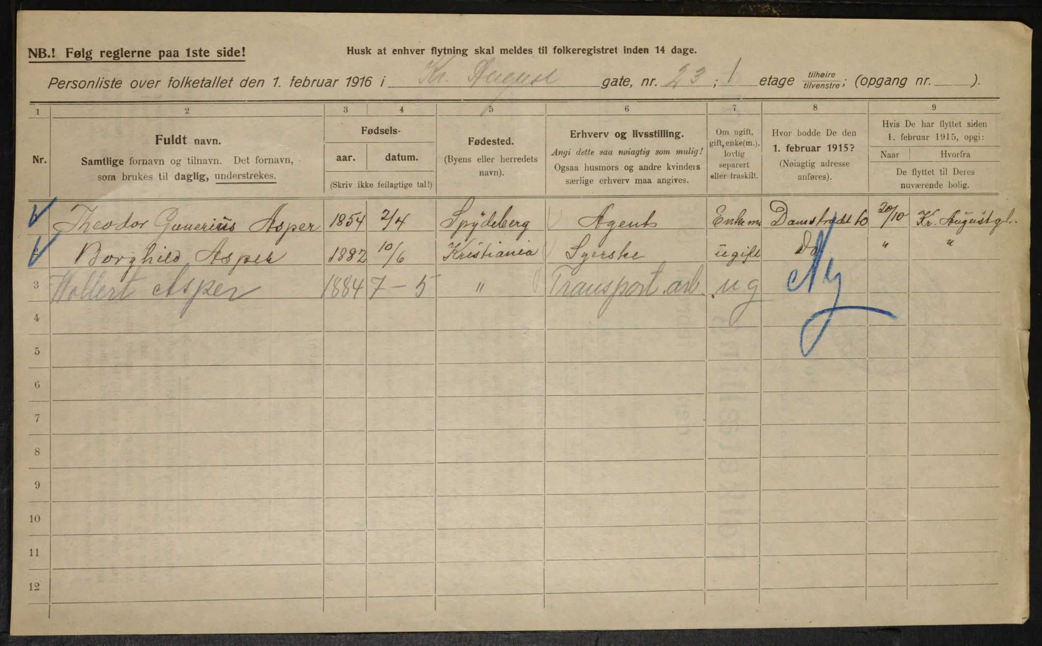 OBA, Municipal Census 1916 for Kristiania, 1916, p. 55279