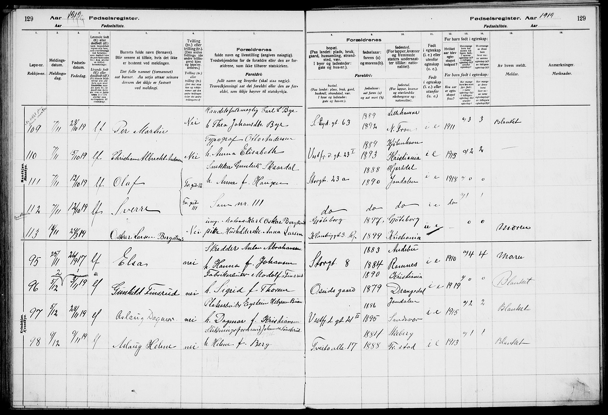 Rjukan kirkebøker, AV/SAKO-A-294/J/Ja/L0001: Birth register no. 1, 1916-1922, p. 129