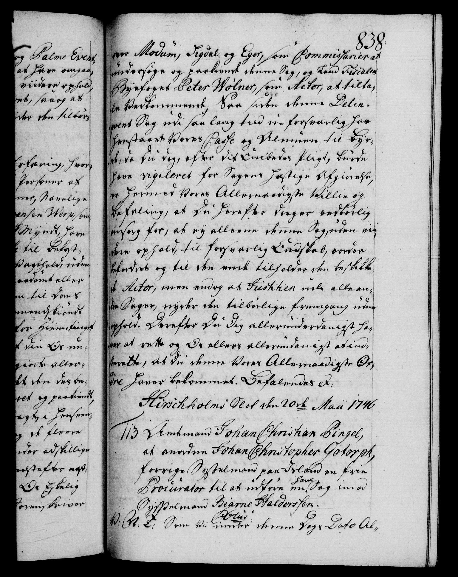 Danske Kanselli 1572-1799, AV/RA-EA-3023/F/Fc/Fca/Fcab/L0030: Norske tegnelser, 1744-1746, p. 838a