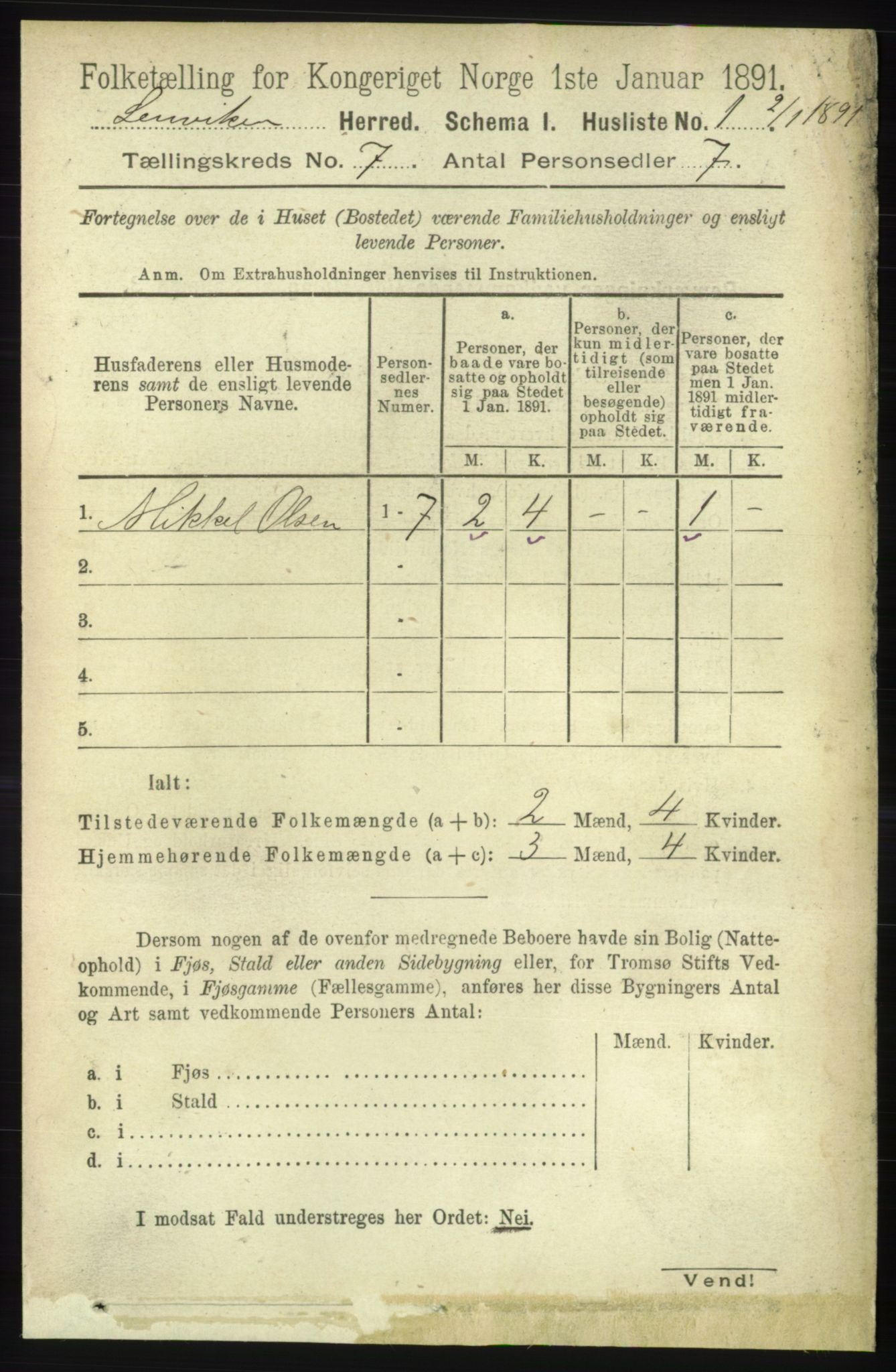 RA, 1891 census for 1931 Lenvik, 1891, p. 3699