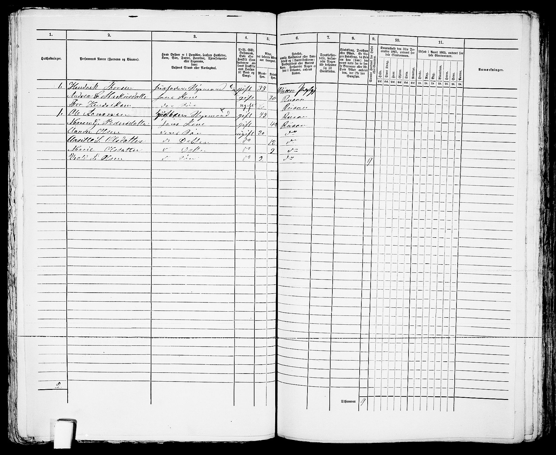 RA, 1865 census for Risør/Risør, 1865, p. 156