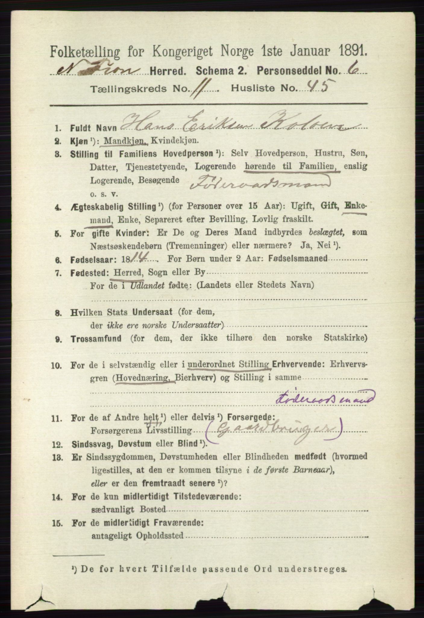 RA, 1891 census for 0518 Nord-Fron, 1891, p. 5056