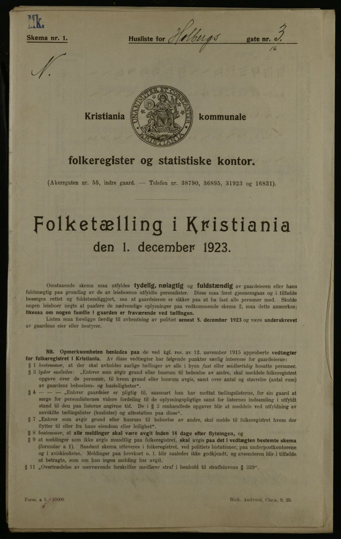 OBA, Municipal Census 1923 for Kristiania, 1923, p. 45081